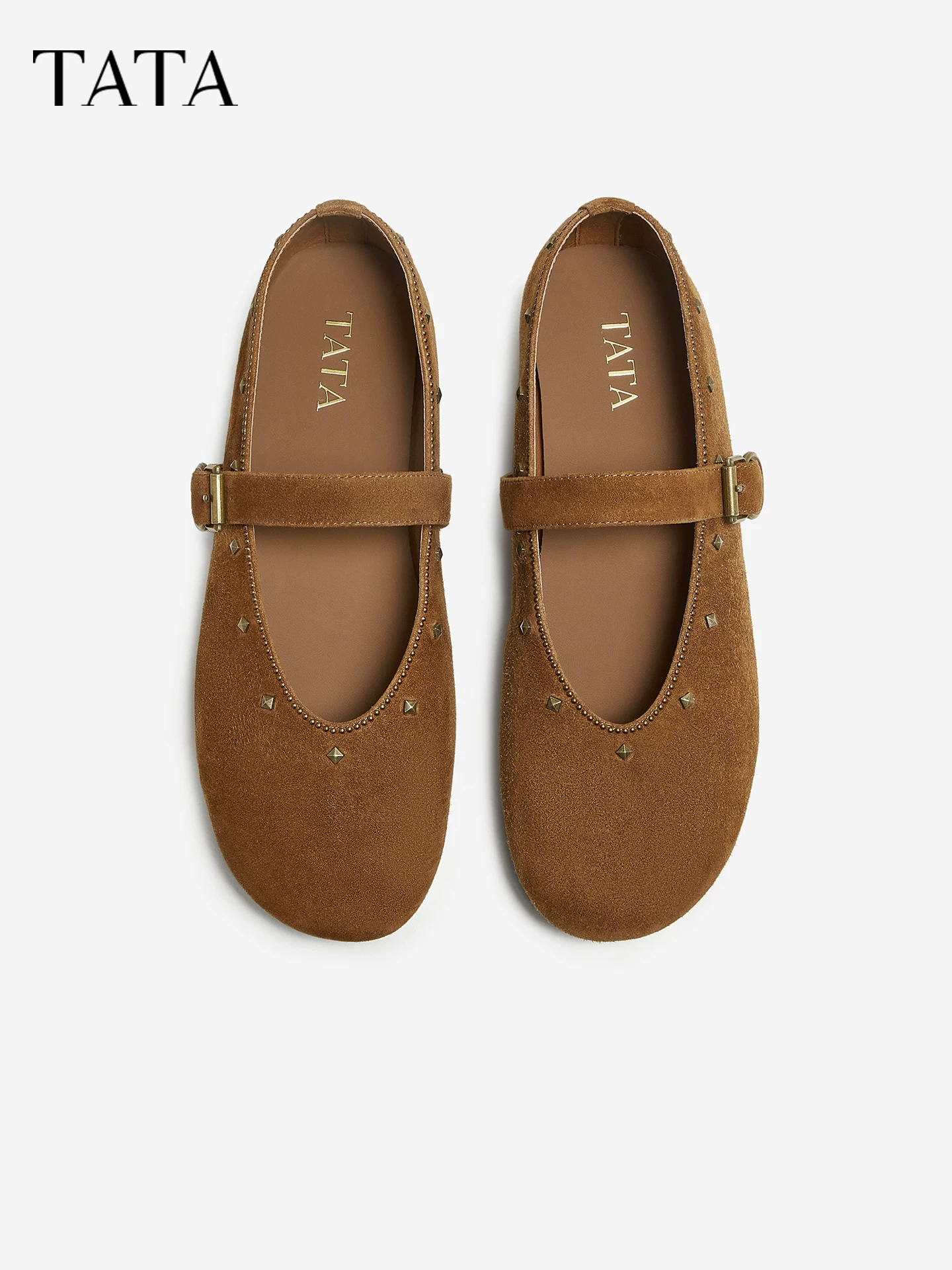 Giày Nữ TATA 2025 Mùa Đông Da Cừu Thời Trang Đa Năng Da Thật Chính Hãng Da Mary Jane Giày Chun Gót Giày XTT01CQ5