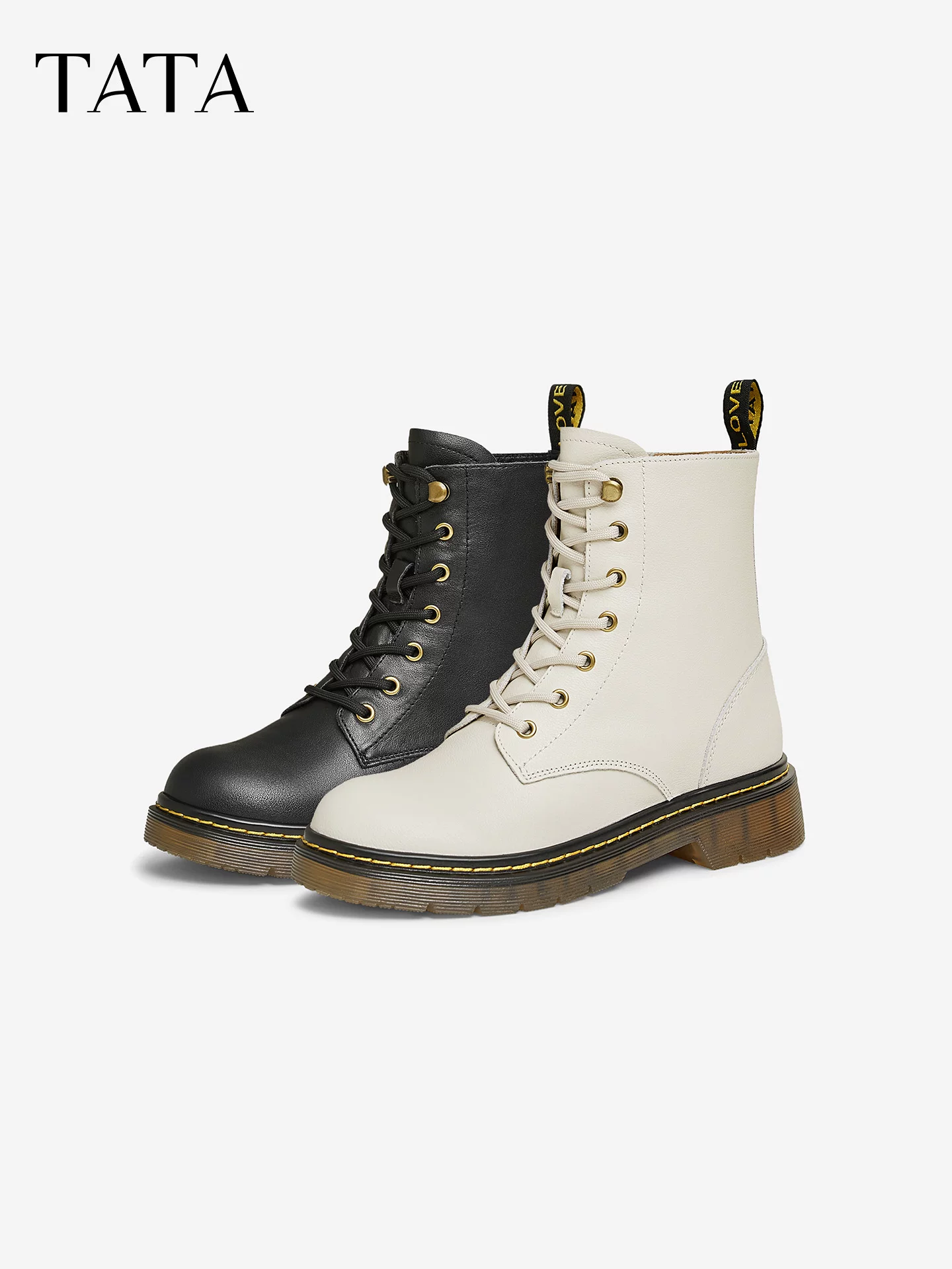 Giày bốt Martin cổ điển của Anh TATA Giày bốt nữ cổ điển màu đen cổ điển Giày bốt ngắn mùa đông mẫu mới WUY02DZ4