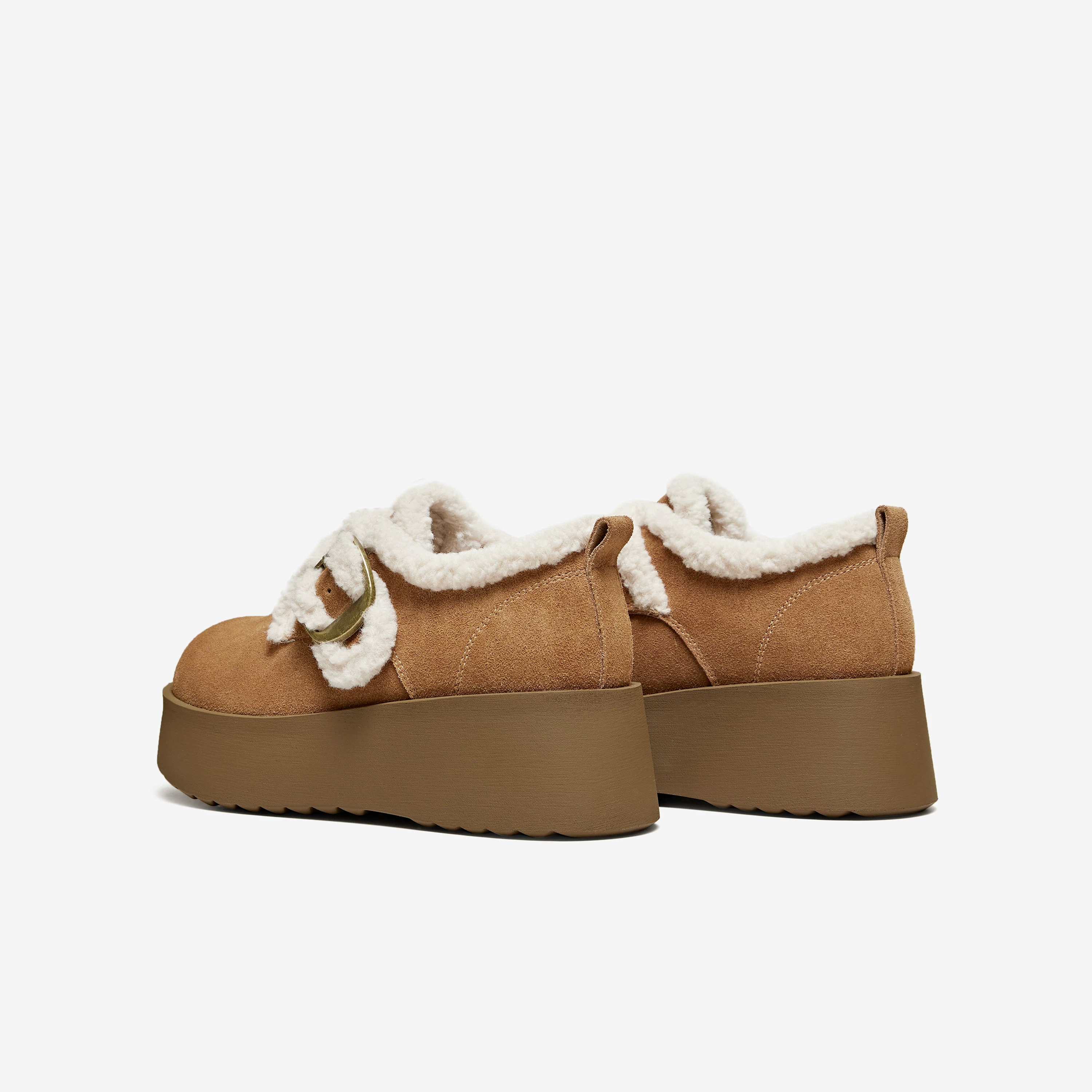 Giày Nữ TATA 2025 Mùa Đông Mới Giày Cotton Đế Dày Đa Năng Nữ Birkenstock Giày Lông Xù CMC02DM5