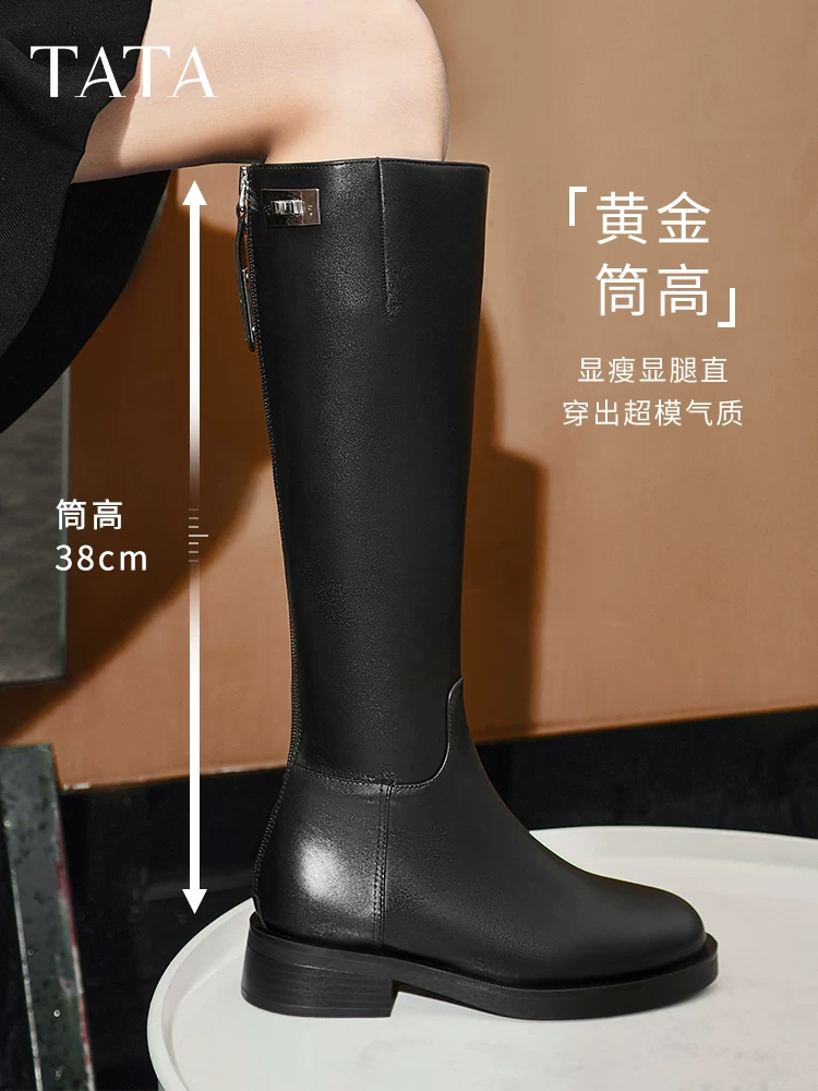 Giày bốt nữ TATA Supermodel Knight Boots có lót lông cừu, bốt dài bắp chân rộng, bốt cao, phong cách mùa đông 7TGA1DG4