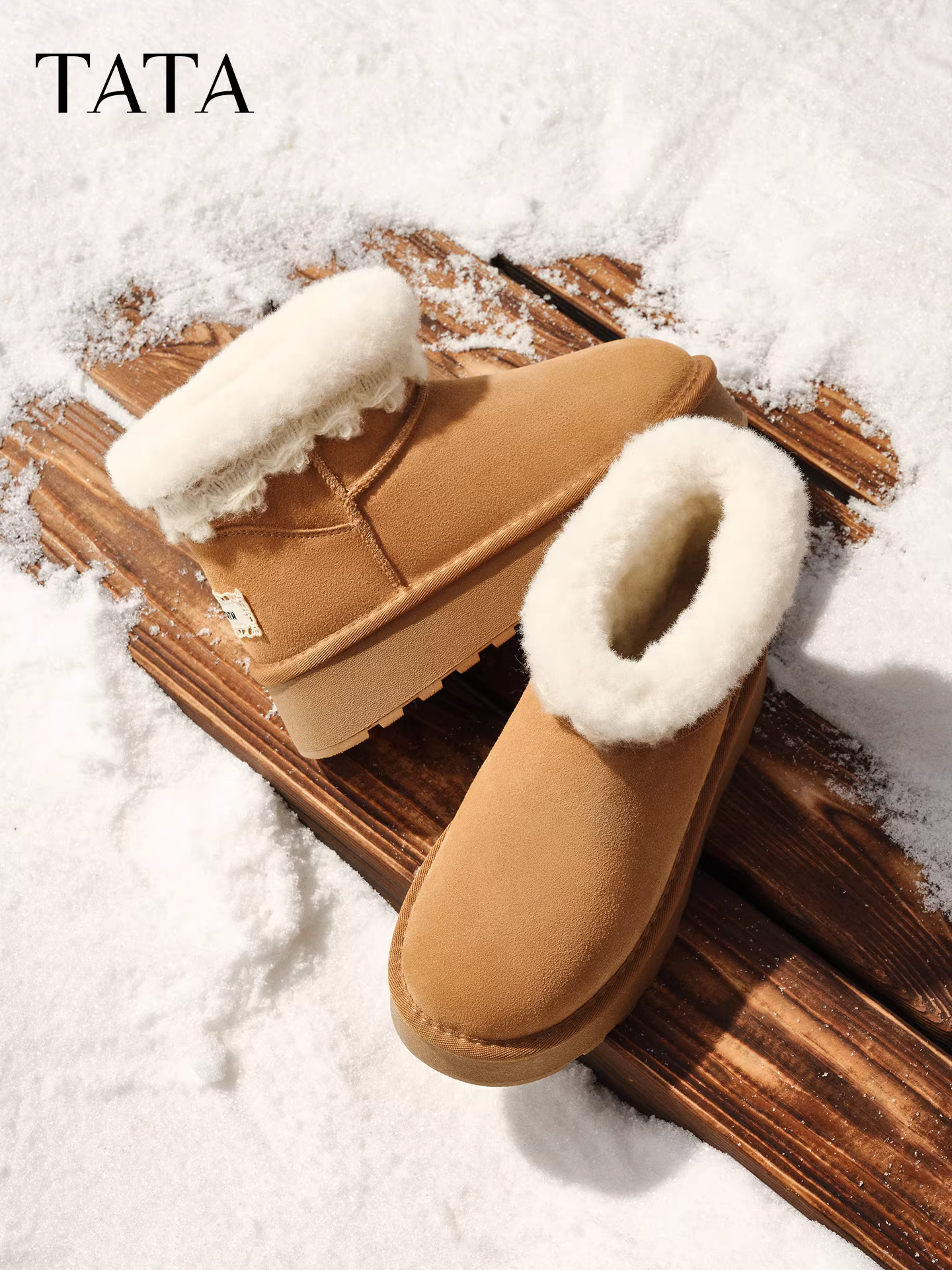 TATA giày đi tuyết của anh ấy/giày mùa đông 2025 giày nữ sang trọng lông xù giày cotton ấm đế dày CWW04DD5