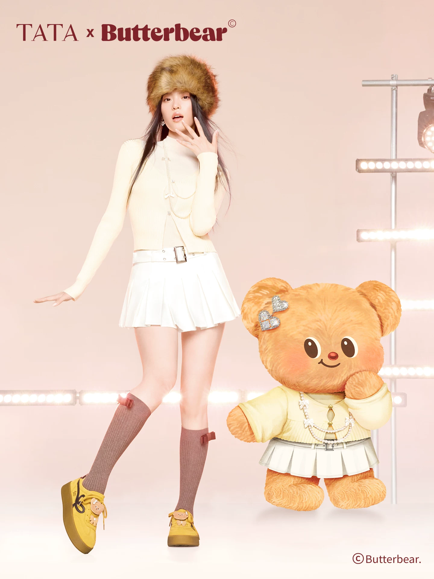 Giày thể thao lót lông cừu TATA Butter Bear Collaboration, kiểu dáng Đức, mới năm 2025, giày thể thao thường ngày GXY01CM5