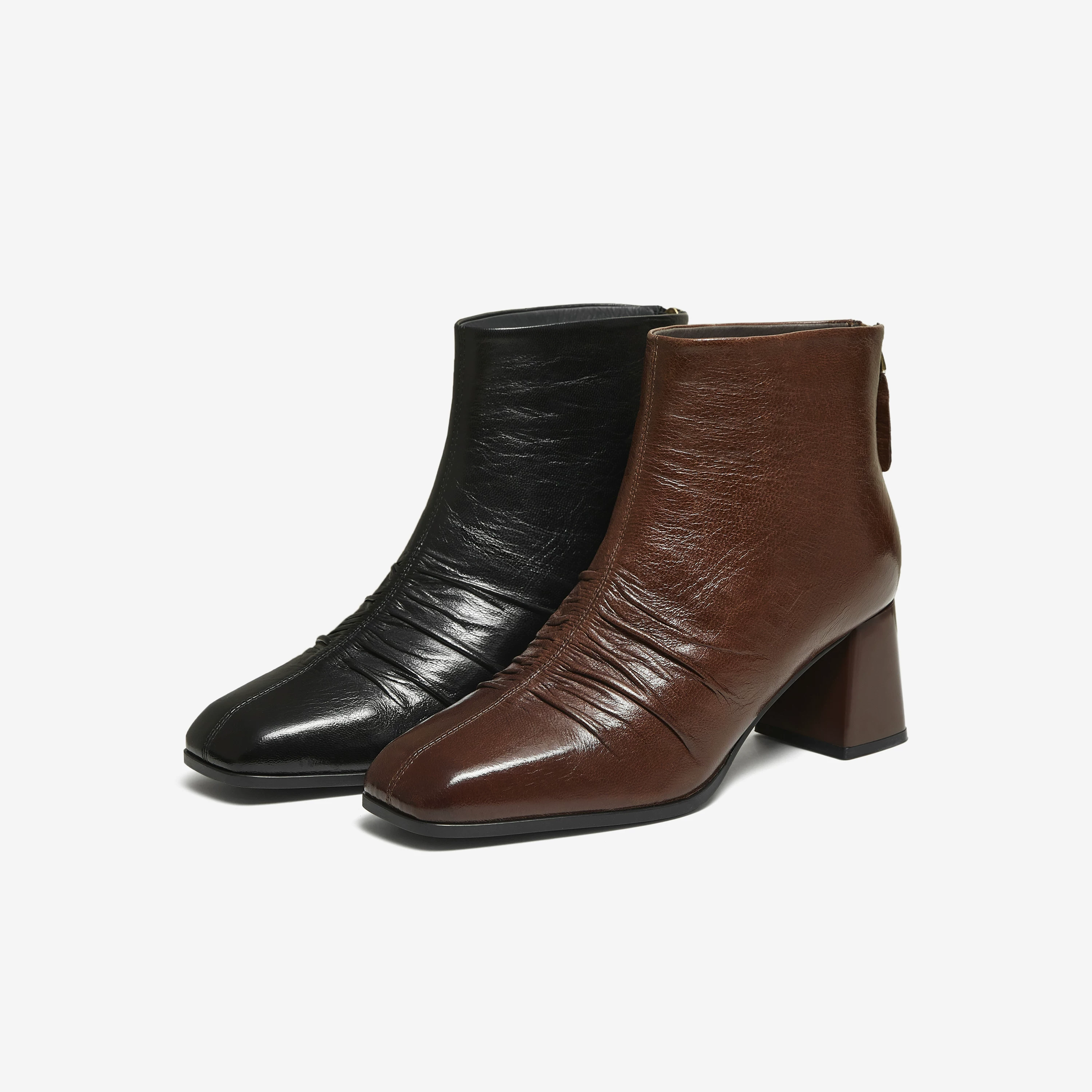 Giày bốt nữ TATA 2025 Giày bốt thời trang Chunky Heel Giày bốt ngắn da cừu Giày cao gót Martin Boots Slim Boots UWK01DD5