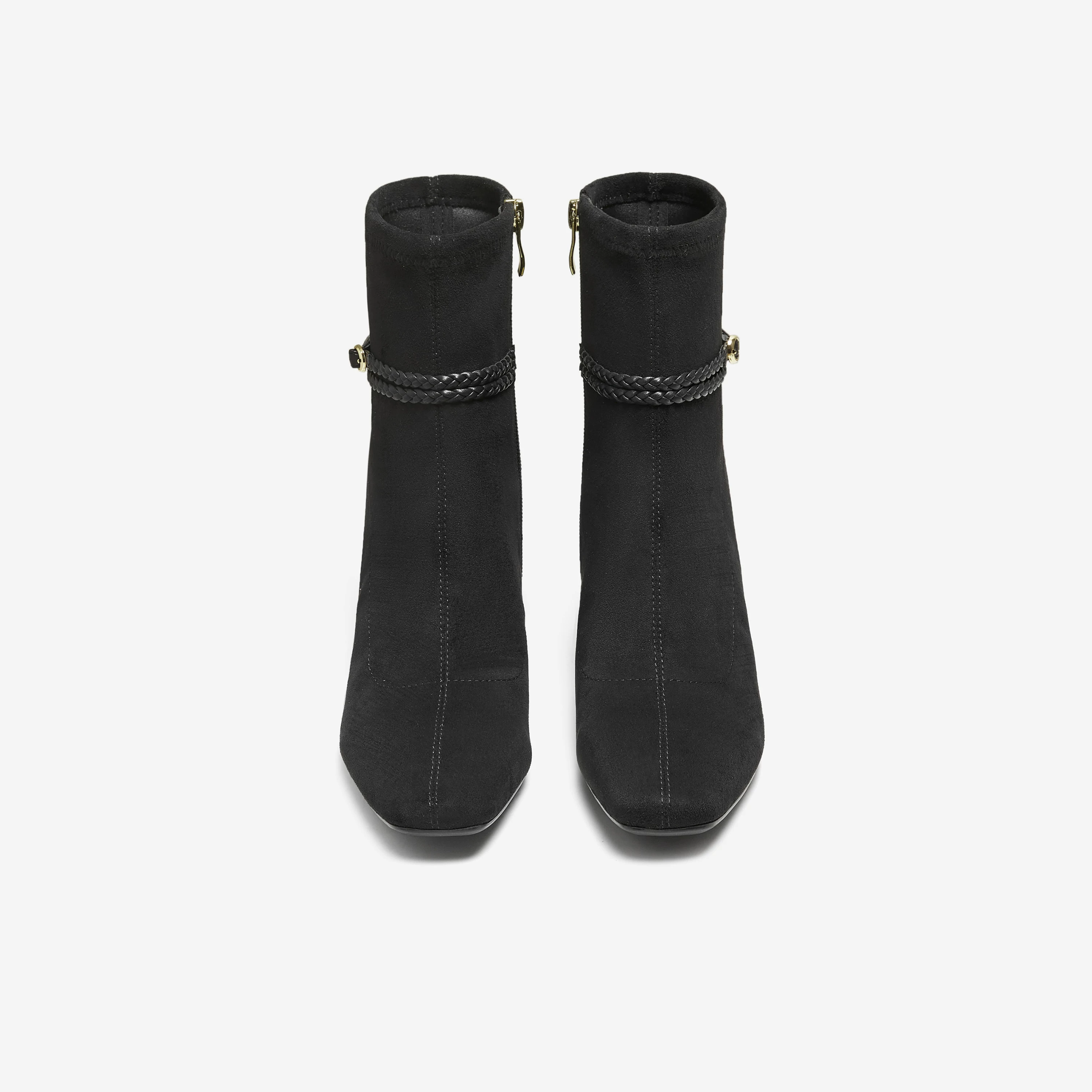 Giày Bốt Nữ TATA 2025 Giày Bốt Thời Trang Mùa Đông Màu Đen Giày Bốt Cổ Ngắn Tăng Chiều Cao Giày Bốt Gót Chunky Giày Bốt Mỏng XWY01DZ5