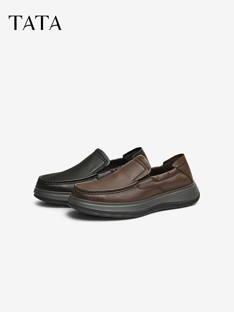 Giày da nam TATA, kiểu dáng lịch sự, dễ mang, đế mềm, da thật, kiểu giày bố, mẫu mới xuân 2025 VLN01AM5