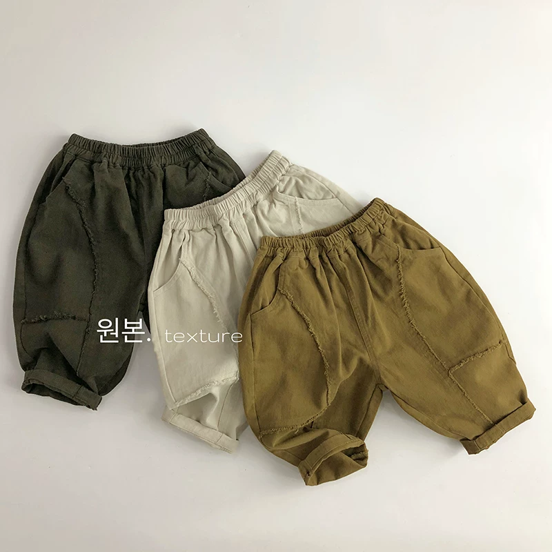 Phong cách hợp thời trang~ Thiết kế hoa văn xù xì~ Quần cà rốt trẻ em phong cách Hàn Quốc mùa xuân thu, quần unisex thời trang sành điệu với cá tính độc đáo, phong cách harem.