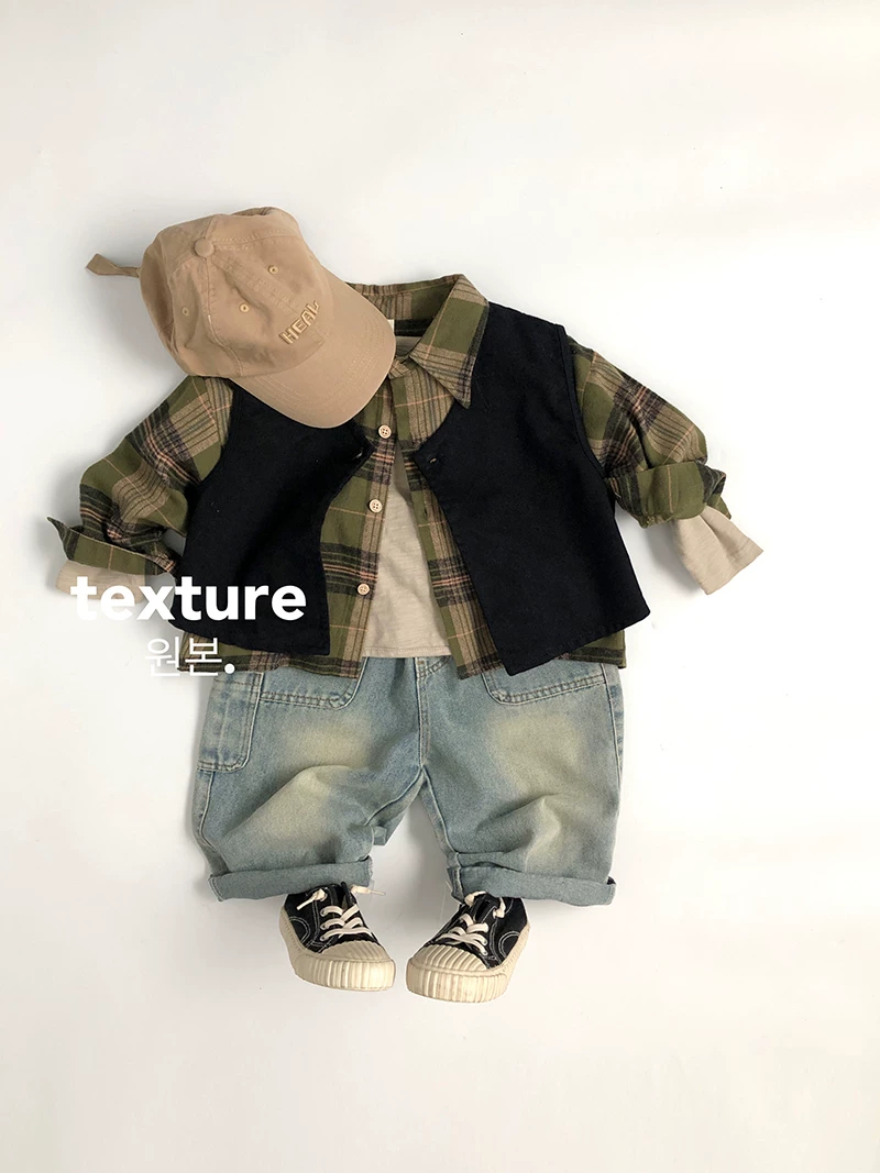 Thật đáng ngạc nhiên là dễ phối đồ~ Chất liệu cotton nguyên chất~ Áo sơ mi kẻ sọc xanh phong cách Hàn Quốc mùa xuân thu cho trẻ em, áo khoác ngoài rộng rãi, cổ điển và sành điệu cho bé trai và bé gái.