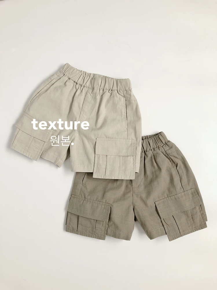 Chất liệu cotton Tencel mỏng mát~Phong cách thiết kế~Quần short trẻ em mùa hè phong cách Hàn Quốc, sành điệu cho bé trai và bé gái, kiểu dáng thường ngày dài ngang gối.