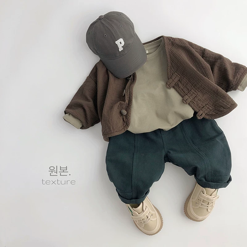 Chất lượng cao~ Rất được khuyến khích~ Áo khoác vải cotton-linen phong cách Hàn Quốc cổ điển dành cho trẻ em mùa xuân thu, dành cho bé trai và bé gái, áo cardigan sành điệu, phong cách nghệ thuật hợp thời trang.