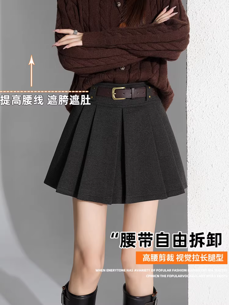 Váy len màu xám cho nữ, váy len mùa thu đông, váy xếp ly, váy lưng cao phối áo len, váy ngắn xếp ly