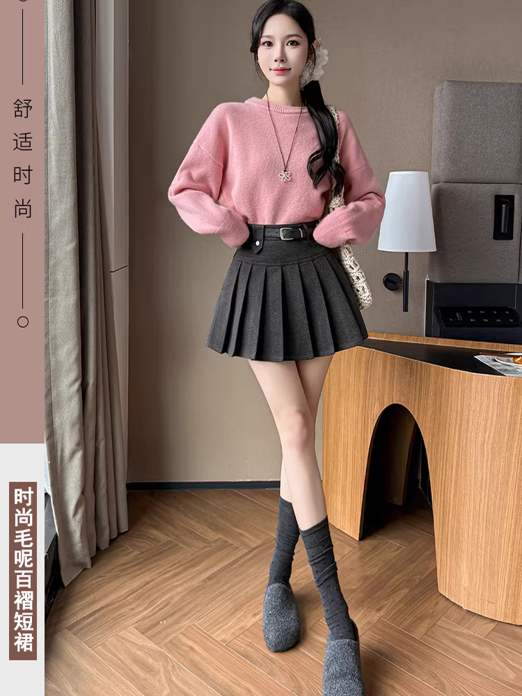 Váy len màu xám cho nữ, váy len xếp ly mùa thu đông, váy rất đẹp, váy jk, váy chữ a, váy ngắn