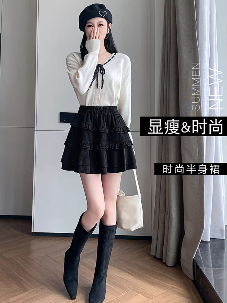 Váy da lộn kiểu múa ba lê dành cho nữ, váy bánh bèo mùa thu đông, váy tutu da lộn, váy nửa thân rất đẹp, váy ngắn da