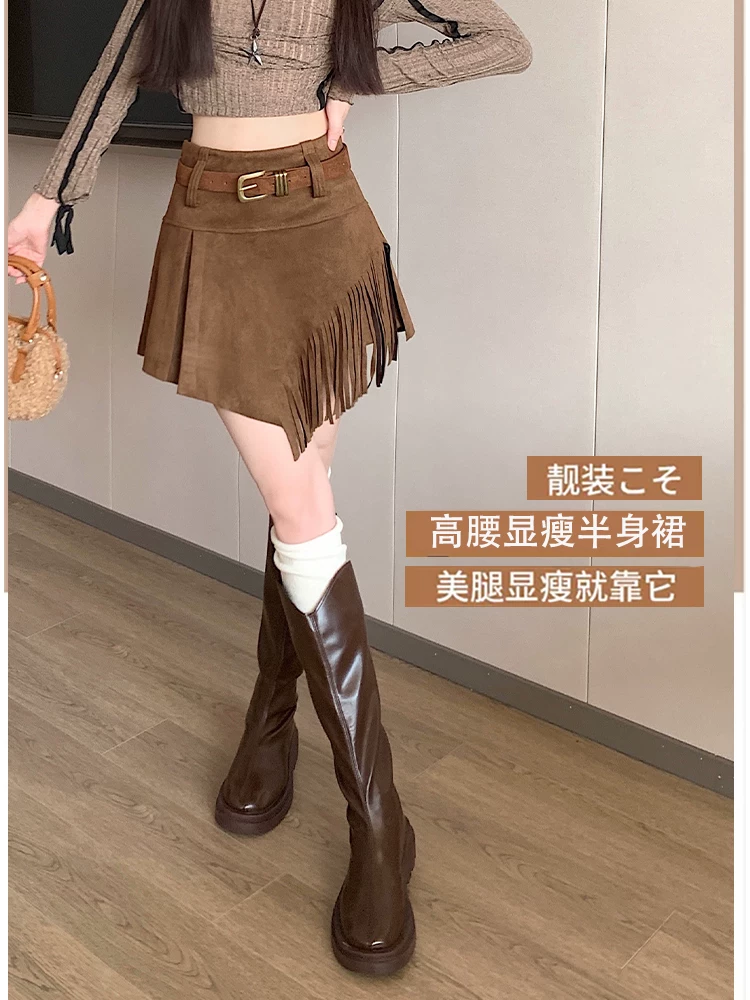 Váy nhung da nai nữ, váy tua rua thu đông, váy bút chì chữ A rất đẹp, váy ngắn da nai.
