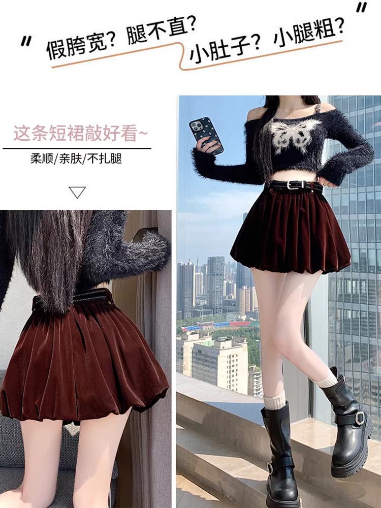 Váy nhung nữ, váy nhung dáng búp mùa thu đông, váy rất đẹp, váy xòe cao eo, váy ngắn kiểu bánh ngọt