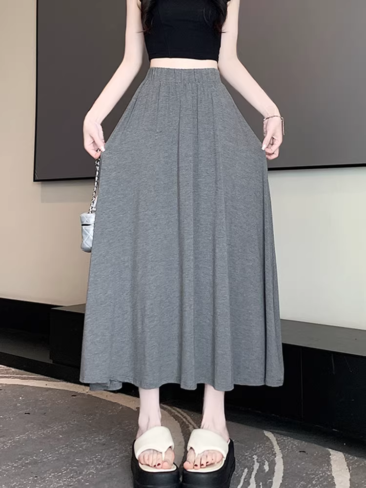 Váy modal màu xám dành cho nữ, váy xòe dài vừa phải mùa hè, mặt hàng hot được ưa chuộng năm nay, váy chữ A, váy dài.