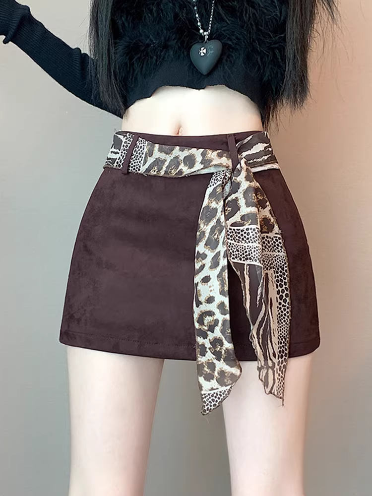 Váy da lộn màu nâu dành cho nữ, mùa thu đông, váy nhung da nai ôm hông, váy lưng thấp, váy nửa thân rất đẹp, váy ngắn bằng da.