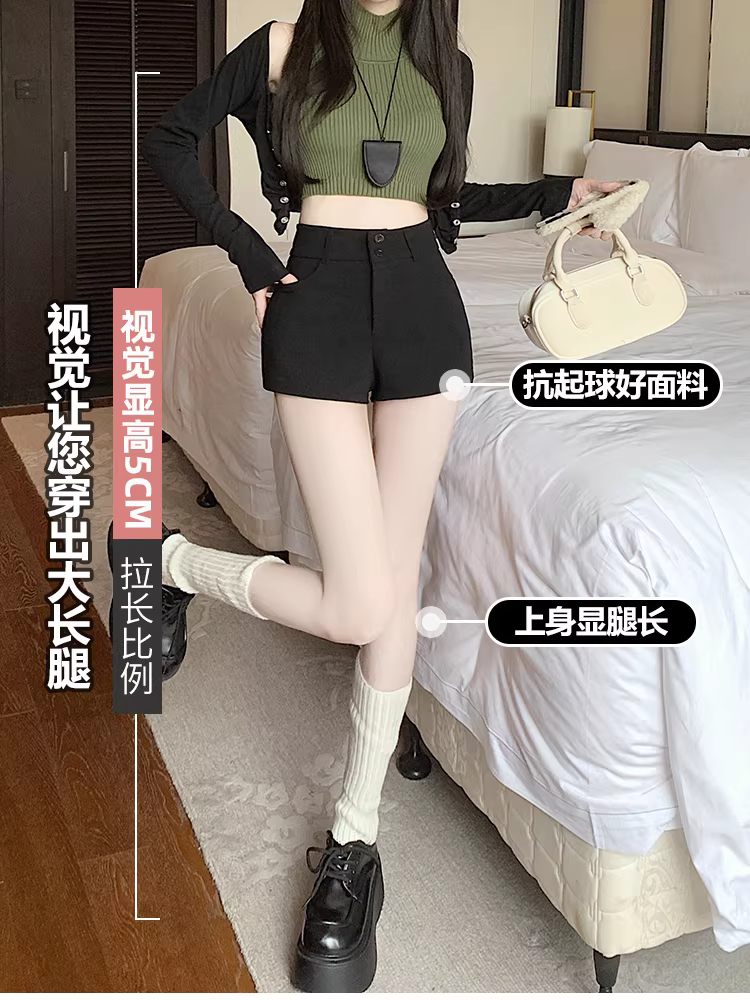 Quần short đen dành cho nữ, quần xuân thu, quần thiếu, quần siêu ngắn nhóm nữ, phong cách thuần khiết, quần bó sát gợi cảm.