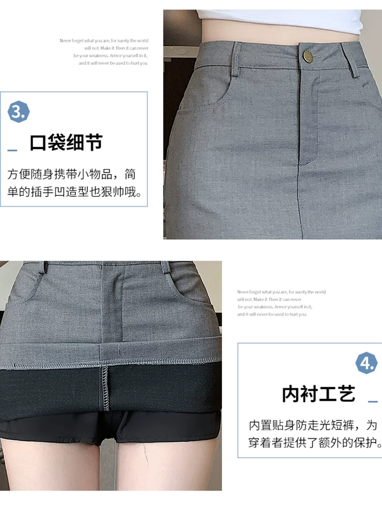 Váy vest màu xám, váy ôm hông nữ mùa xuân, thu và hè, váy xếp tầng, váy công sở, váy ngắn siêu ngắn lưng cao