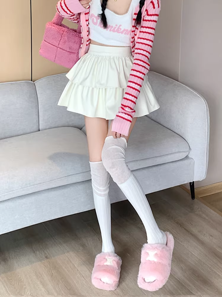 Váy da trắng, váy tutu nữ thu đông, váy bánh ngọt, váy rất đẹp, váy ngắn da PU lưng cao đầu thu