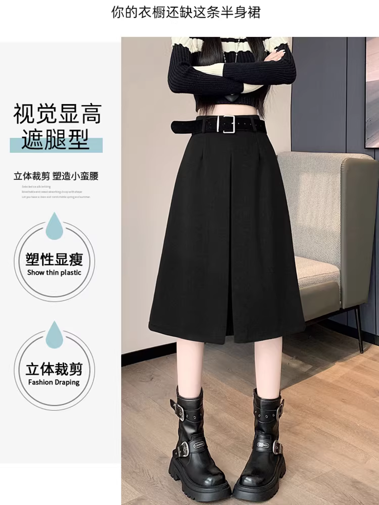 Váy len màu xám cho nữ, váy chữ A dài trung bình mùa đông, váy kiểu mới 2025, váy len dài trung bình, váy dài.