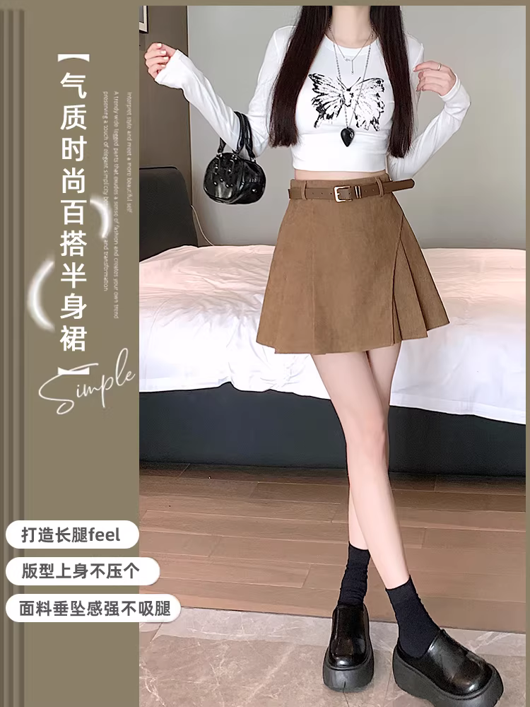 Váy nhung kẻ kaki nữ thu đông, váy xếp ly bất đối xứng, váy nhung kẻ, váy ôm hông, váy ngắn gợi cảm