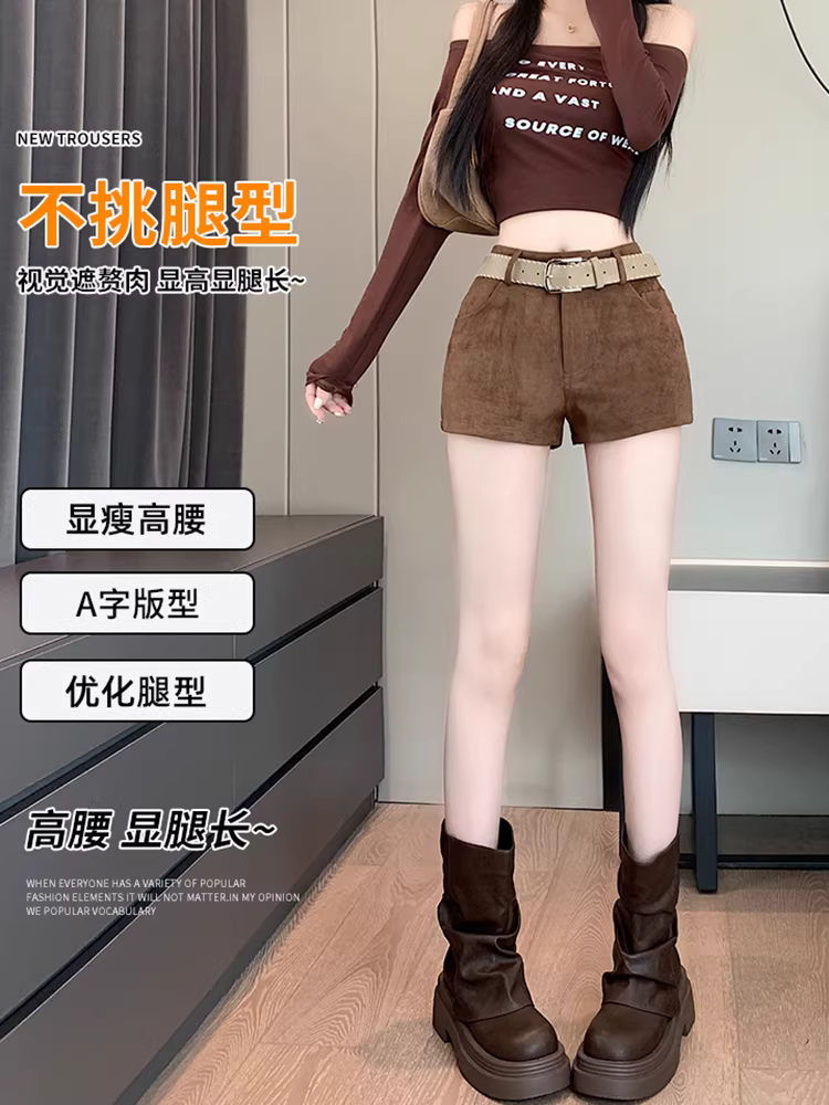 Quần short nhung da nai nữ, quần kaki thu đông, quần legging bó sát lưng cao, quần short ngắn, quần short bốt, quần short da