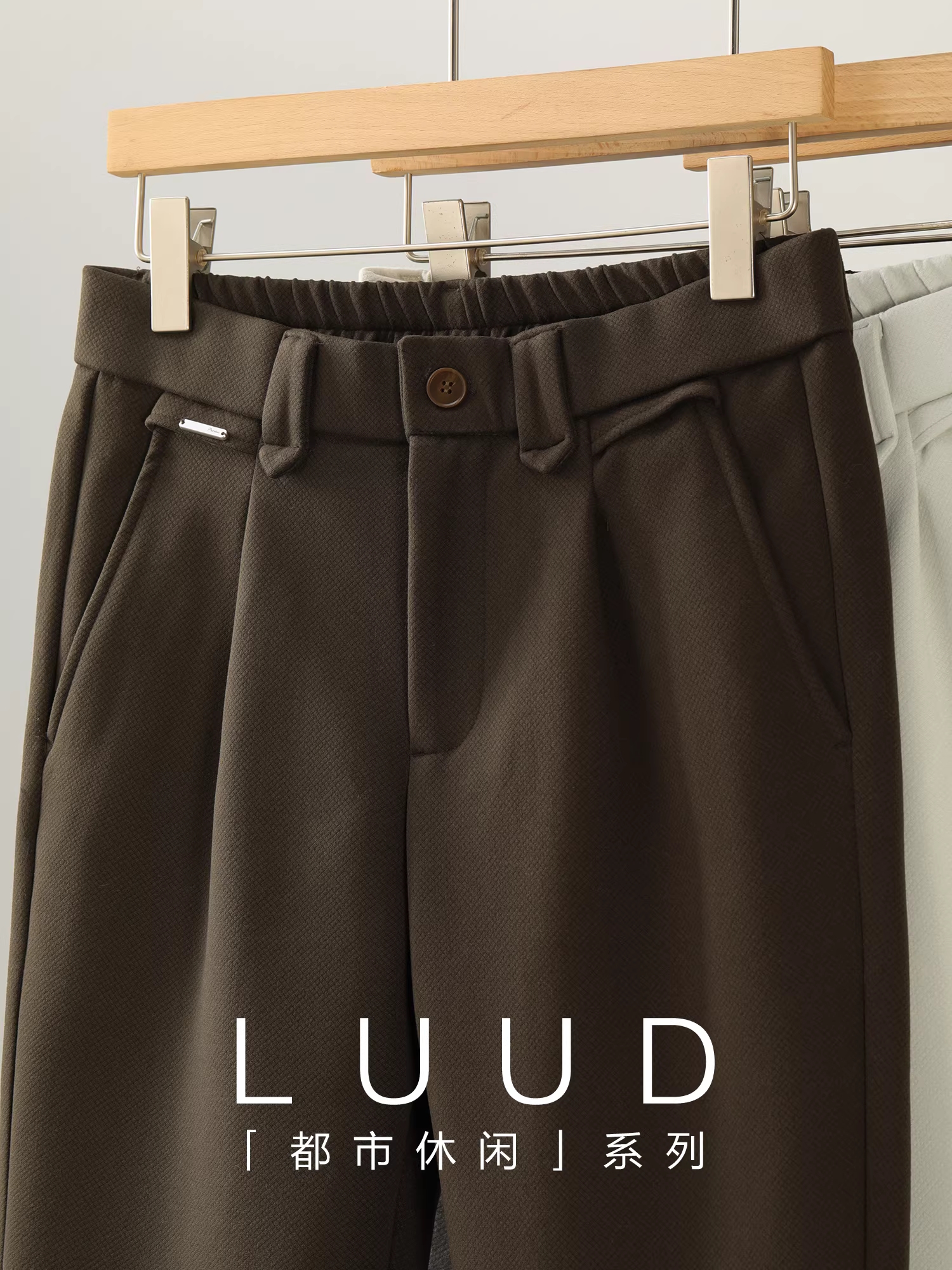 Quần tây nam mùa đông LUUD có lớp lót chải mềm mại, ấm áp, kiểu dáng thường ngày, họa tiết kim cương, màu trơn, chất liệu len, dáng thẳng.