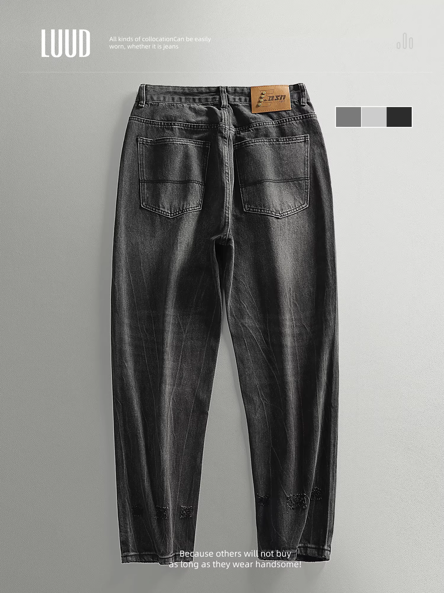 Quần jean đen cổ điển LUUD dành cho nam, thương hiệu thời trang đường phố cao cấp của Mỹ, quần ống rộng, quần ống rộng mát mẻ