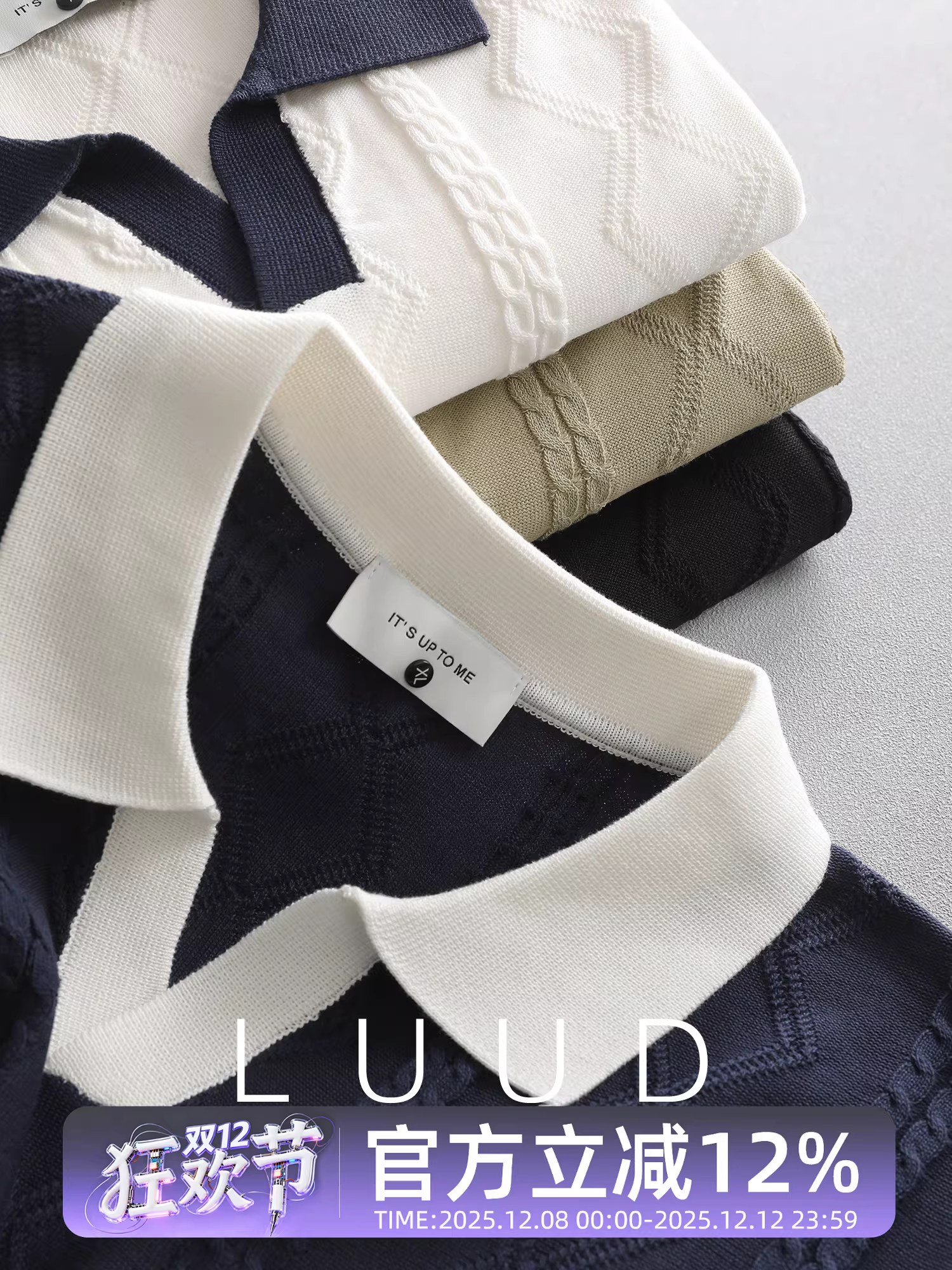 Áo thun polo dệt kim ngắn tay LUUD jacquard dành cho nam, phong cách mùa hè Hàn Quốc, áo thun phối màu nhẹ nhàng và trưởng thành, áo có cổ đa năng