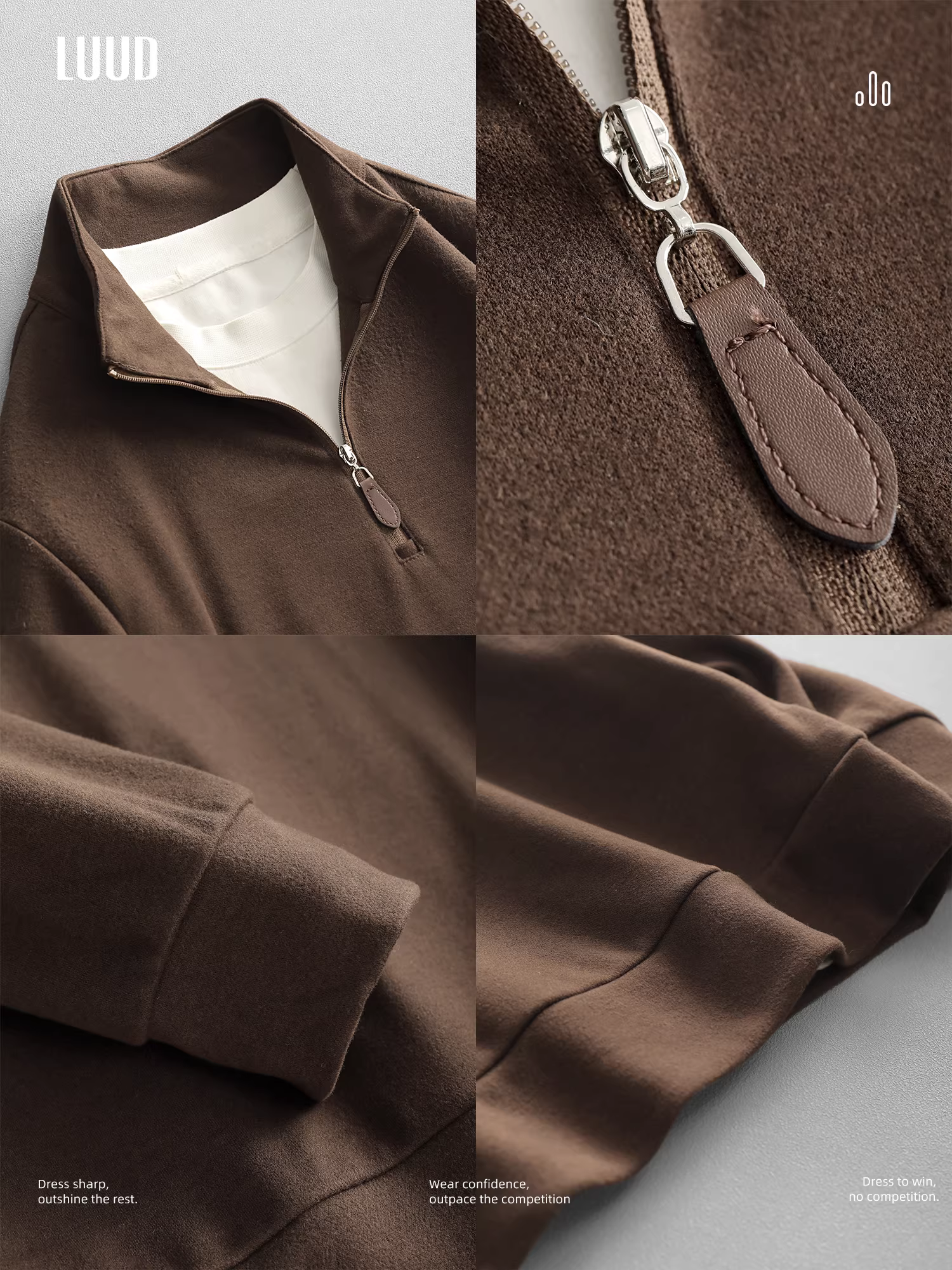 Áo len nửa khóa kéo cao cấp LUUD chất liệu nhung giữ nhiệt dành cho nam, mẫu mới 2025, kiểu dáng ôm body, thời trang, thương hiệu nổi tiếng, cổ đứng.