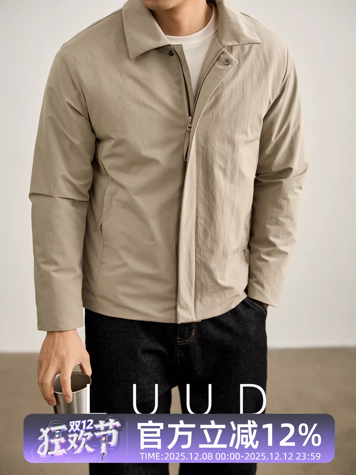 Áo khoác nam kiểu dáng đơn giản LUUD, chất liệu cotton may chần, cổ trụ, giữ ấm mùa đông, chống gió.