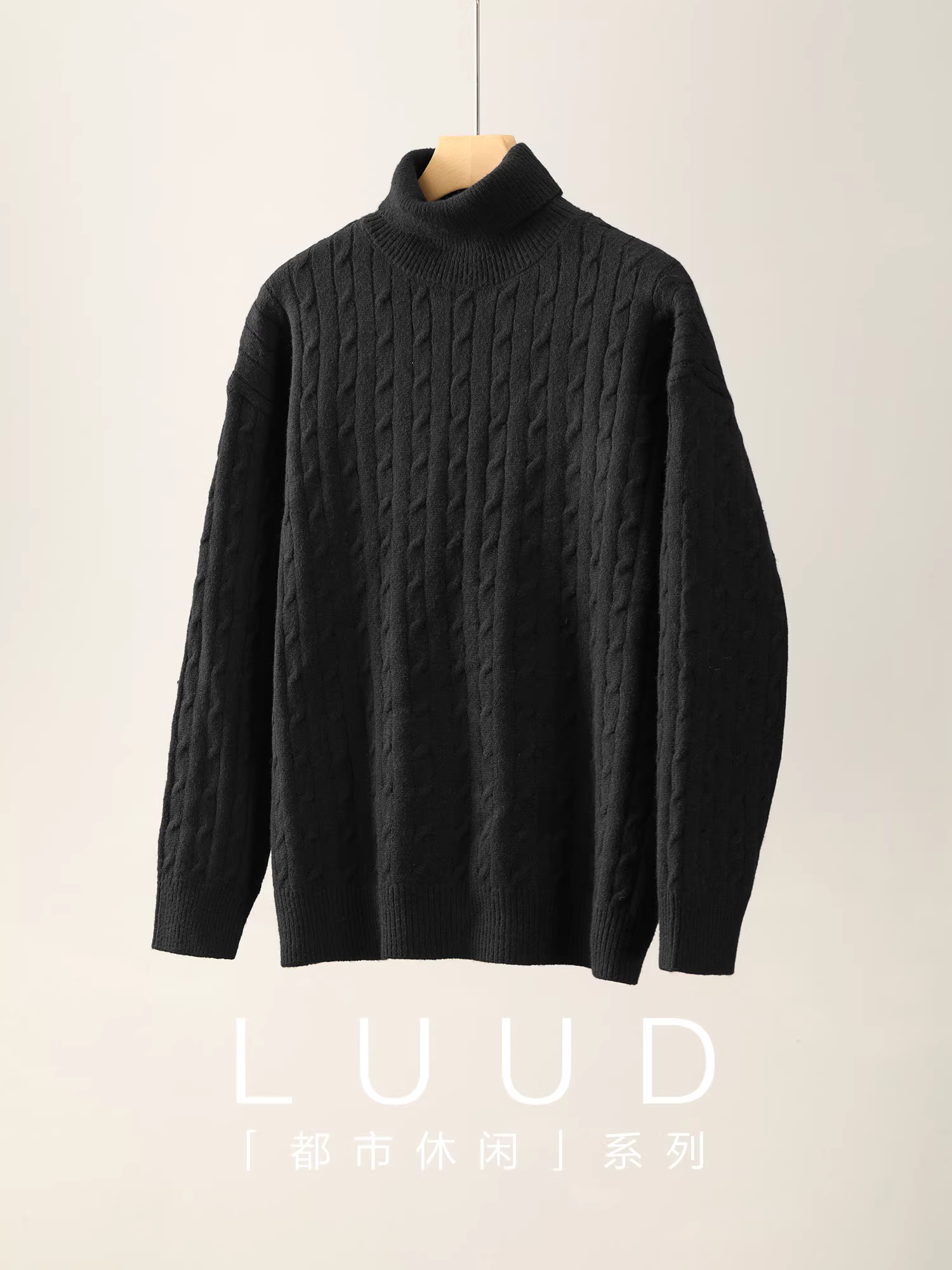 Áo len nam cổ cao có họa tiết xoắn LUUD, áo len phong cách cổ điển nặng 610g ấm áp mùa đông