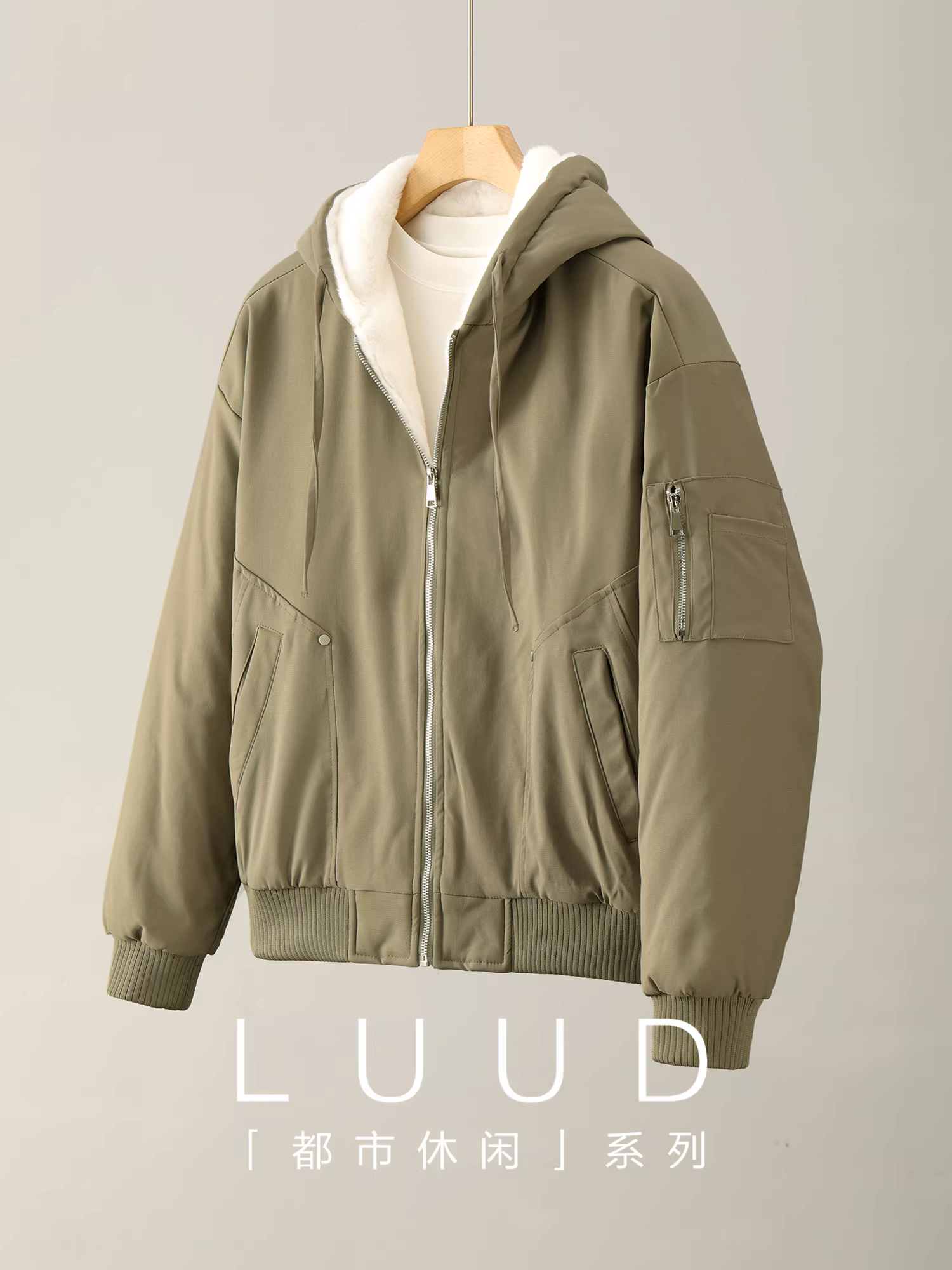 Áo khoác cotton ấm áp lót lông cừu dày mùa đông LUUD dành cho nam với thiết kế nhiều túi, áo khoác có mũ trùm đầu thông thường và đa năng