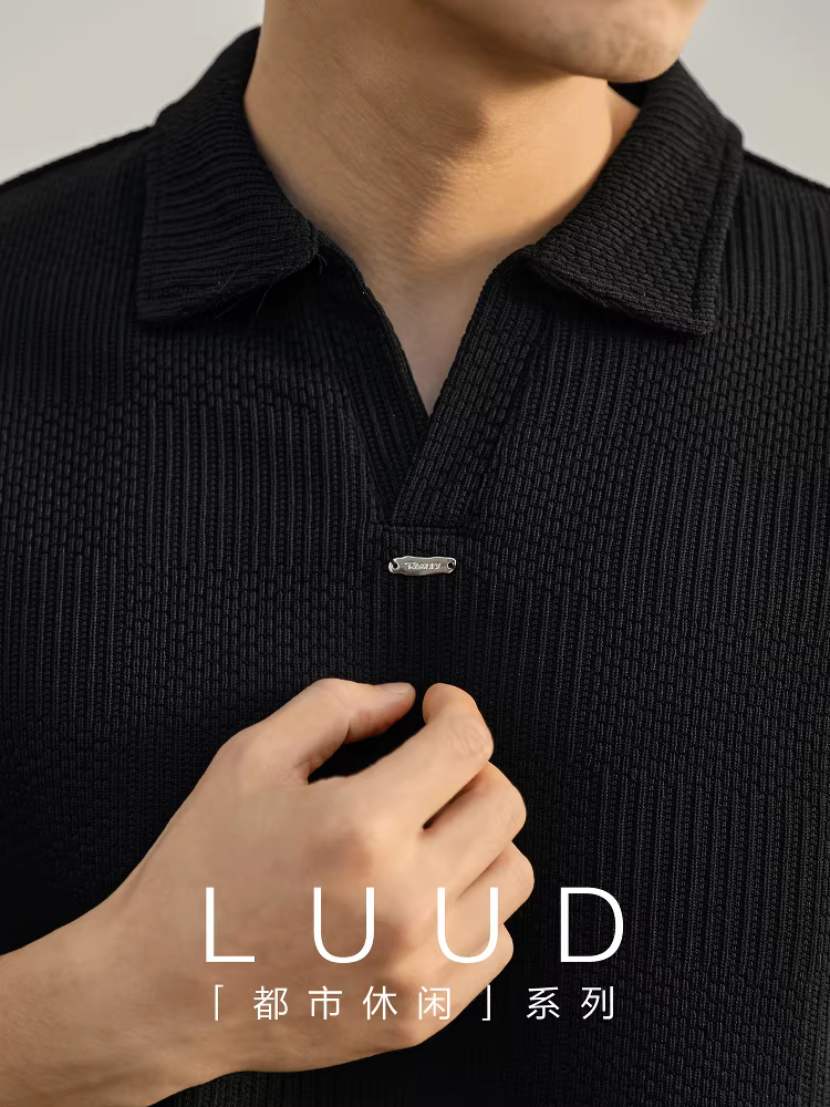 Áo thun polo dệt kim kiểu dáng lười biếng phong cách Hàn Quốc LUUD Áo thun nam cổ chữ V sang trọng hợp thời trang Áo thun có cổ thường ngày đô thị