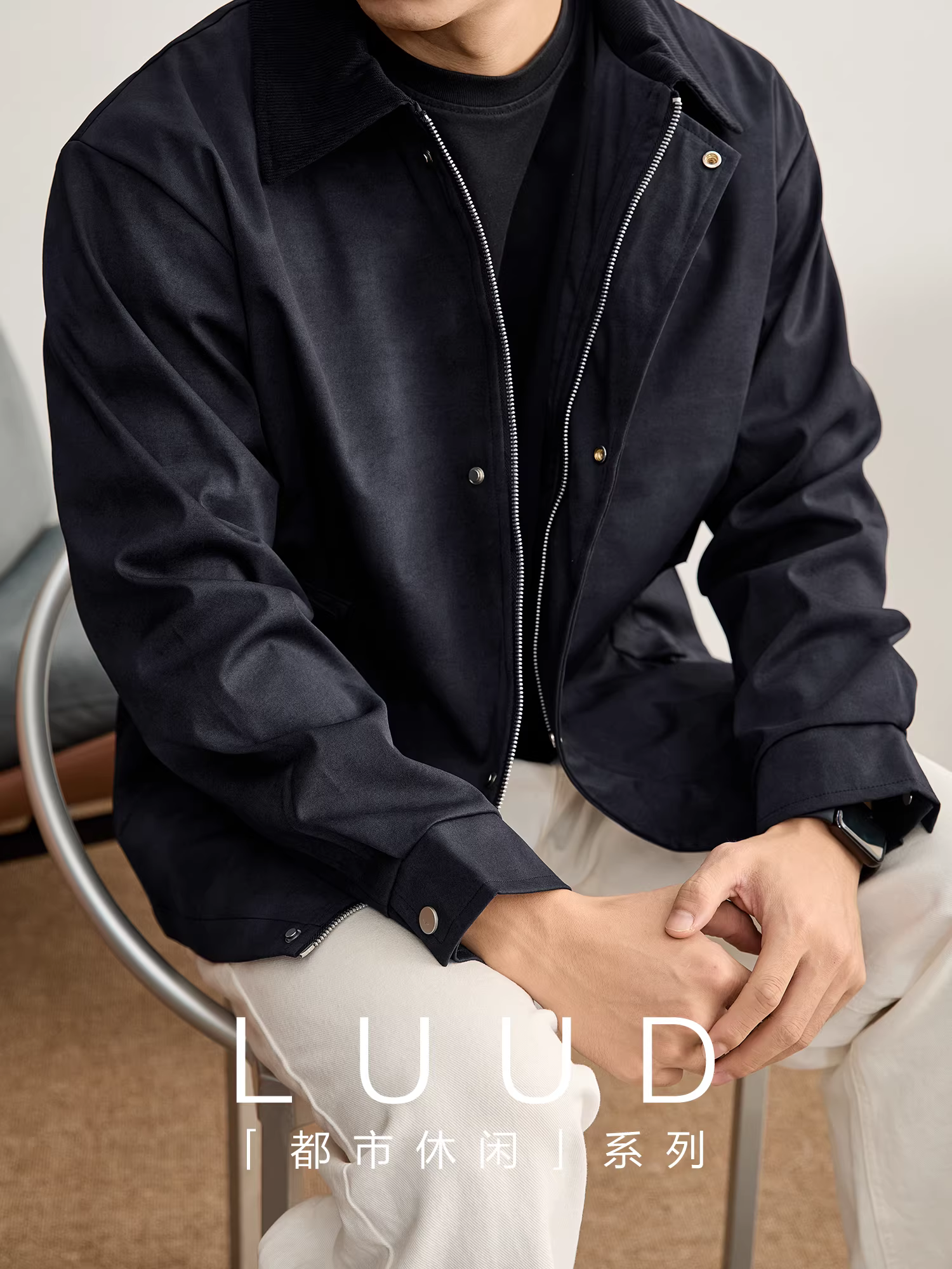 Áo khoác nam LUUD thu đông phong cách Old Money, dáng hai hàng khuy, chống gió, chất liệu vải gân nhuộm tie-dye phối họa tiết, cổ áo phối vải