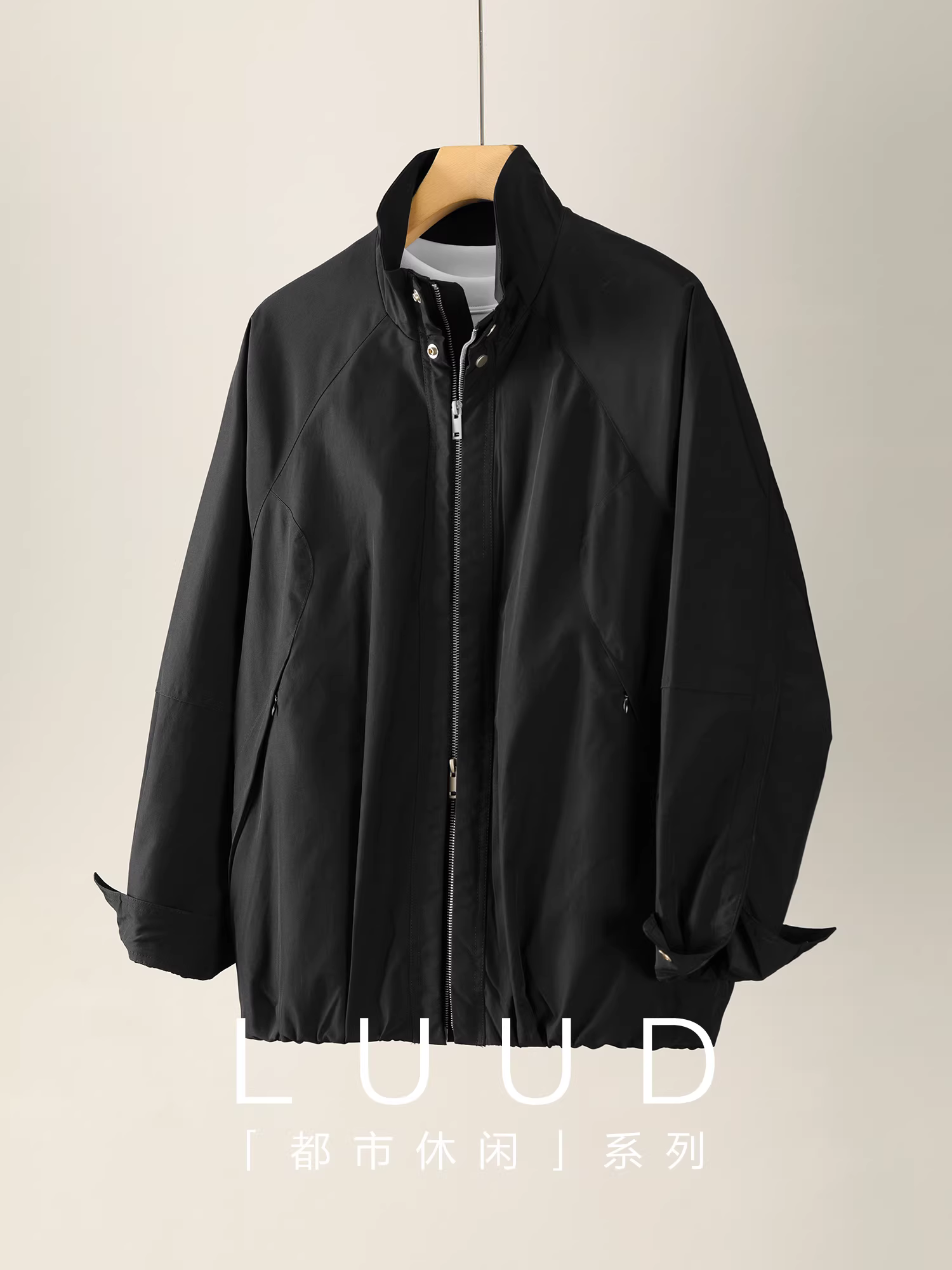Áo khoác có khóa kéo hai chiều chống gió đa chức năng LUUD dành cho nam, áo khoác cổ đứng có dây rút chống gió ngoài trời có thể điều chỉnh