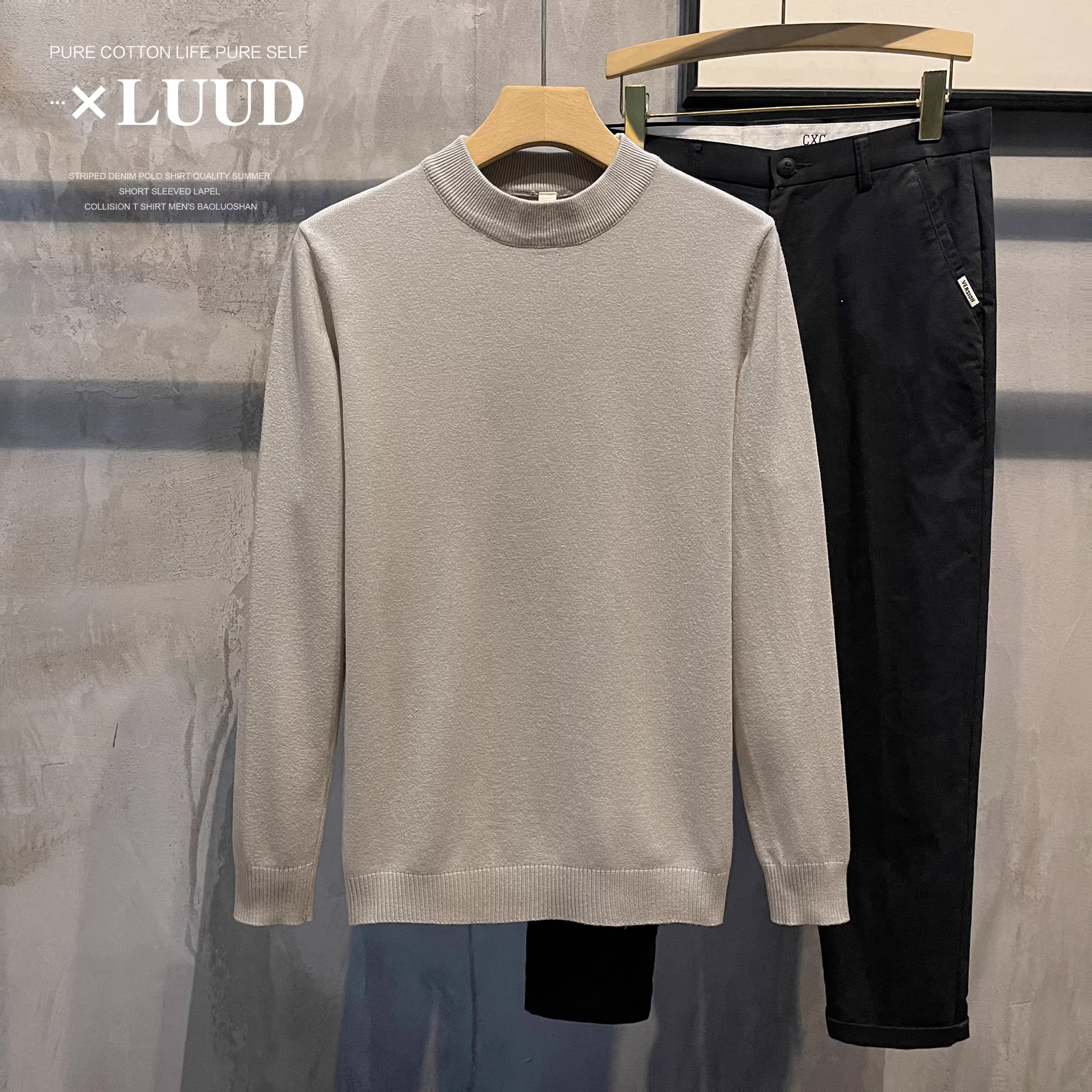 Áo sơ mi dài tay dệt kim ấm áp nhiều màu LUUD dành cho nam, áo sơ mi cổ trung bình thông thường, áo len chất lượng cao lớp trong