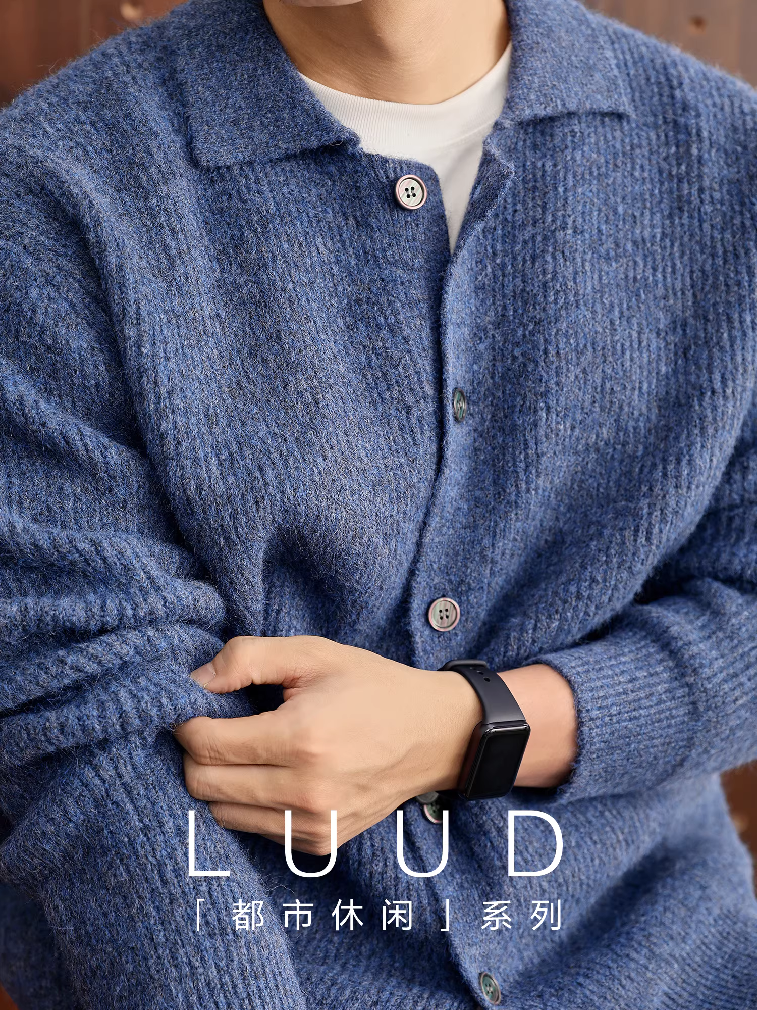 Áo len dệt kim dày dặn pha len mềm mại và thân thiện với da LUUD dành cho nam, áo khoác len có cổ phối màu thông thường