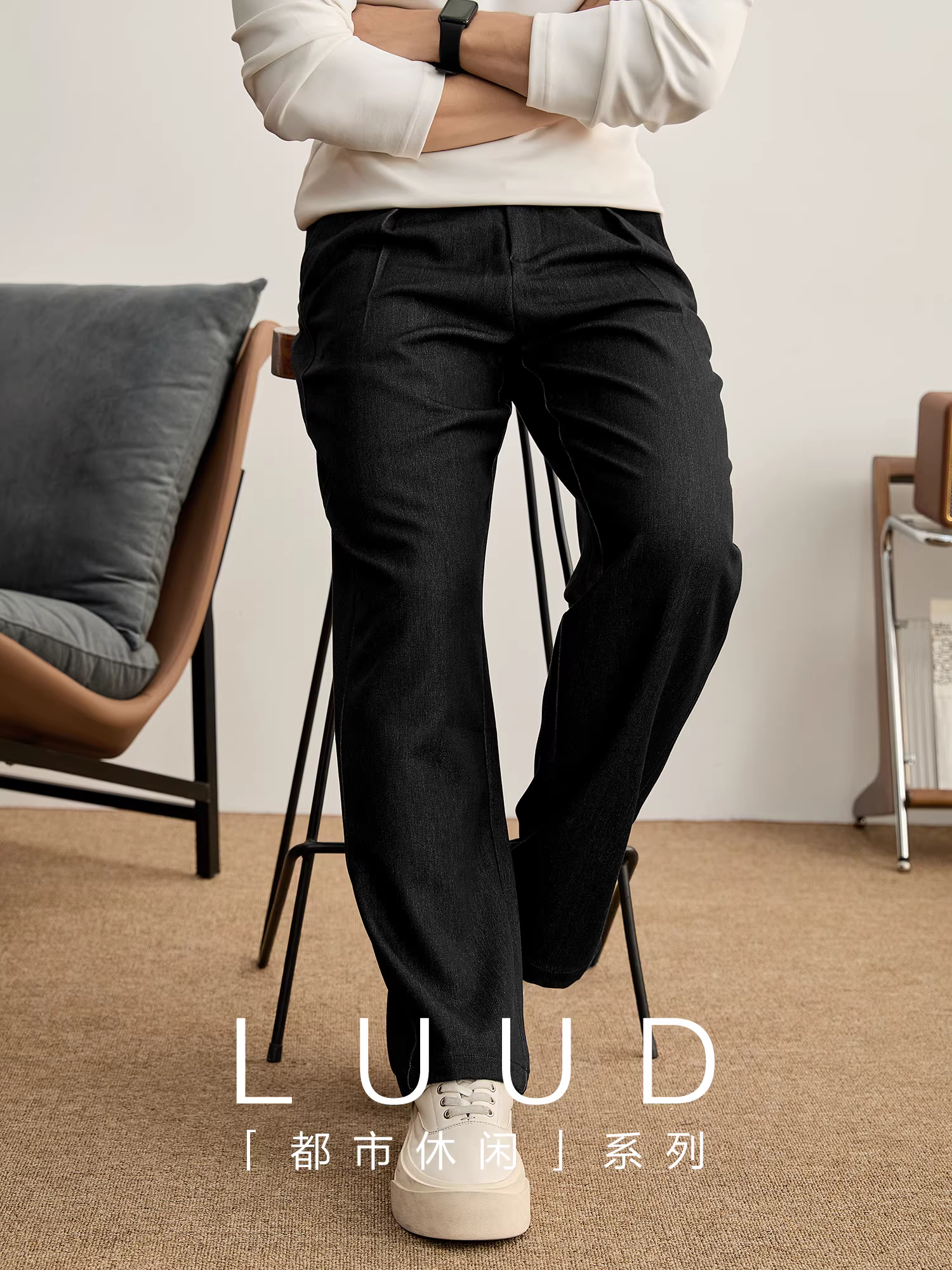 LUUD Tencel Lyocell Wool Blend Quần âu thẳng thông thường dành cho nam Quần tây đi làm cao cấp có eo bán co giãn