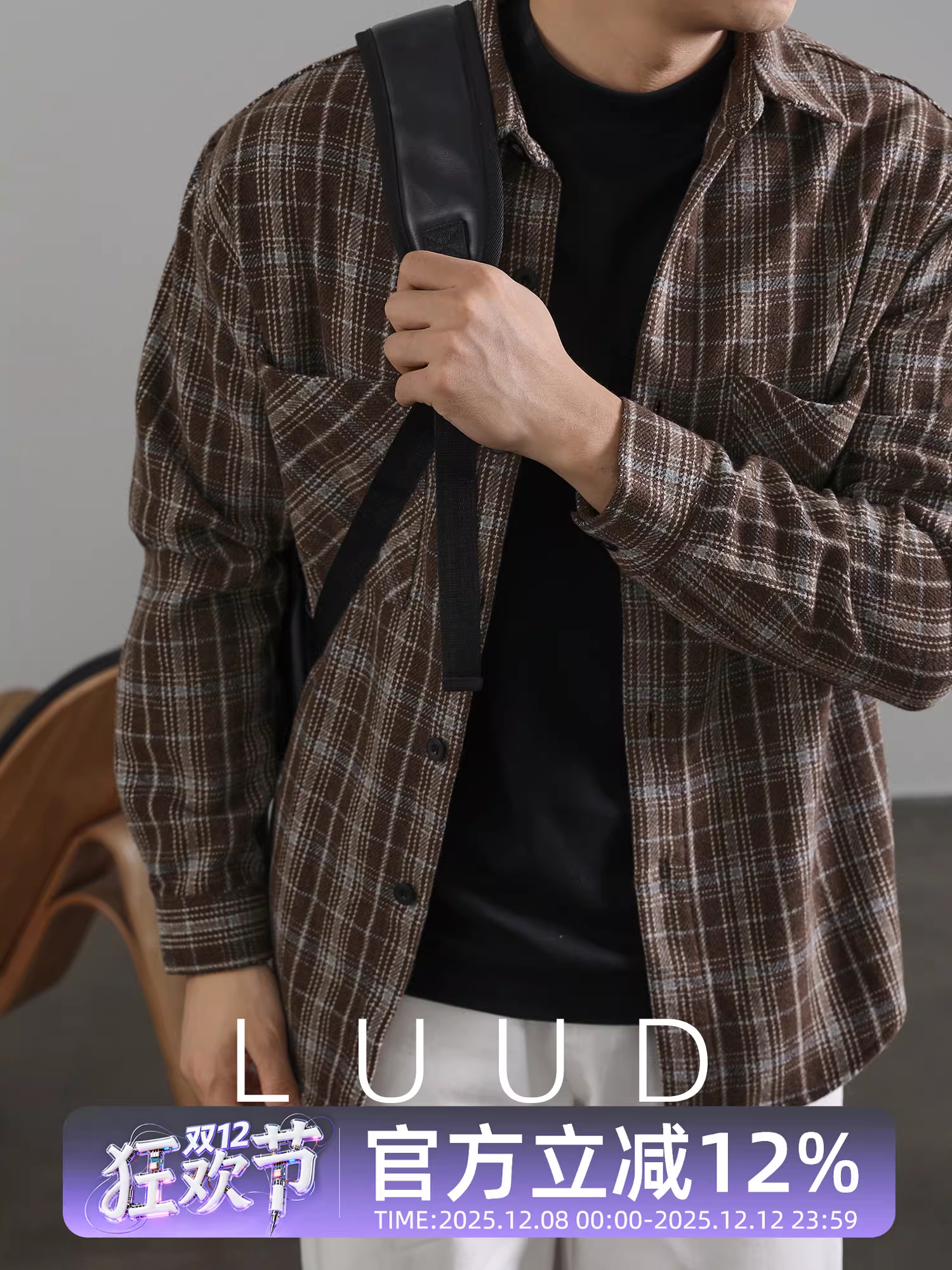 Áo khoác len kẻ sọc cổ điển kiểu Mỹ LUUD Áo khoác len nam phong cách Anh Quốc có cổ áo sơ mi len