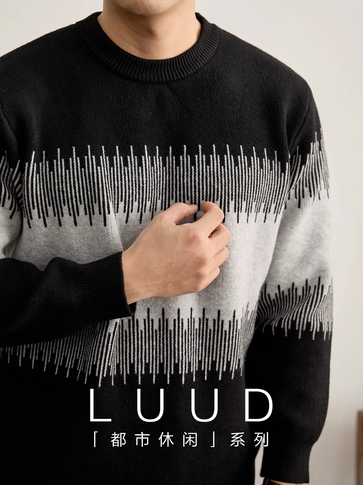 Áo len dệt kim dài tay cổ tròn hợp thời trang LUUD nặng 750g dành cho nam, áo len phối màu họa tiết mùa đông