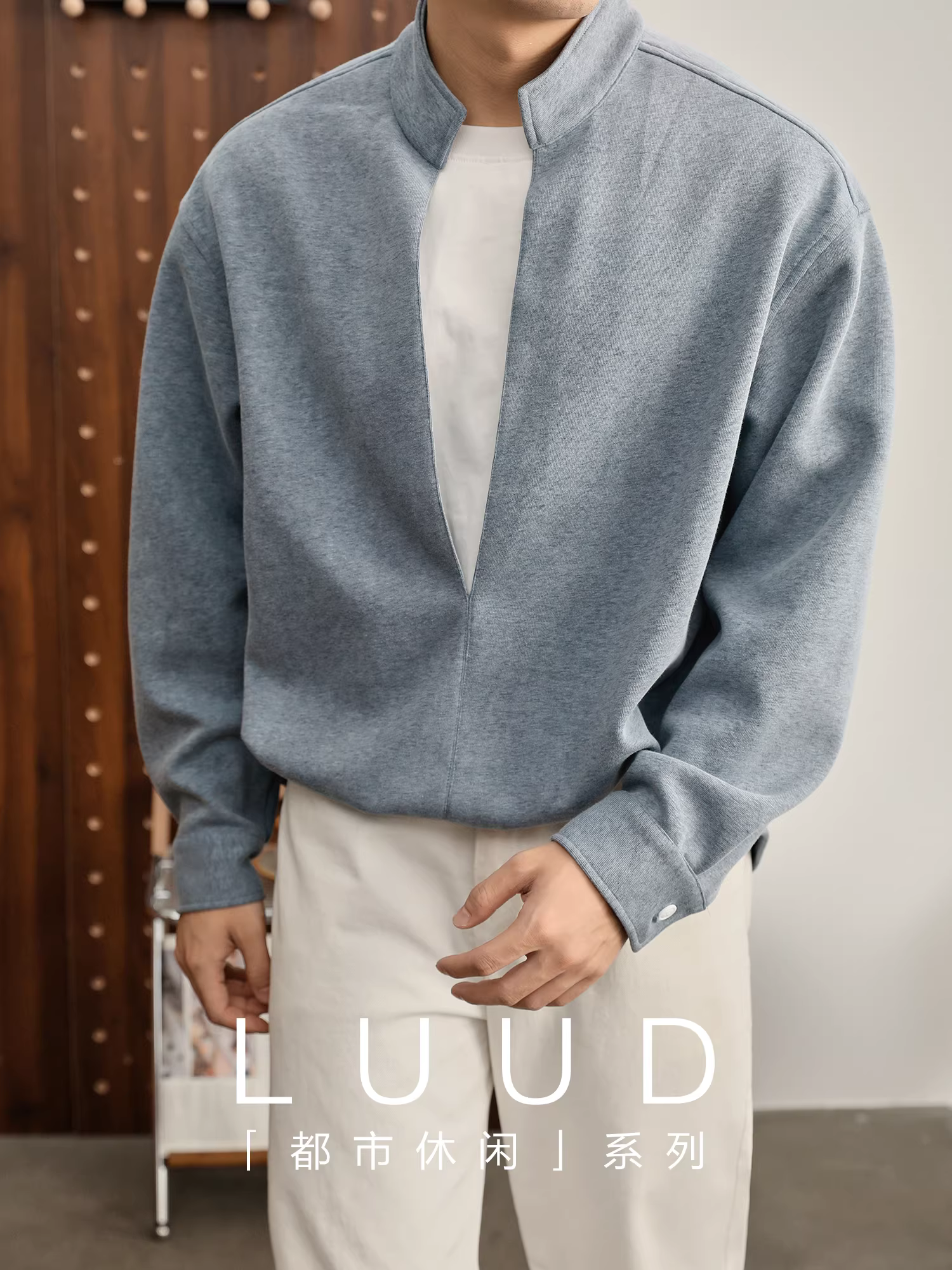 Ưu đãi đặc biệt: Áo len nam cổ đứng giả hai mảnh phong cách tối giản mùa thu, thiết kế ngắn phía trước và dài phía sau, áo chui đầu dài tay.