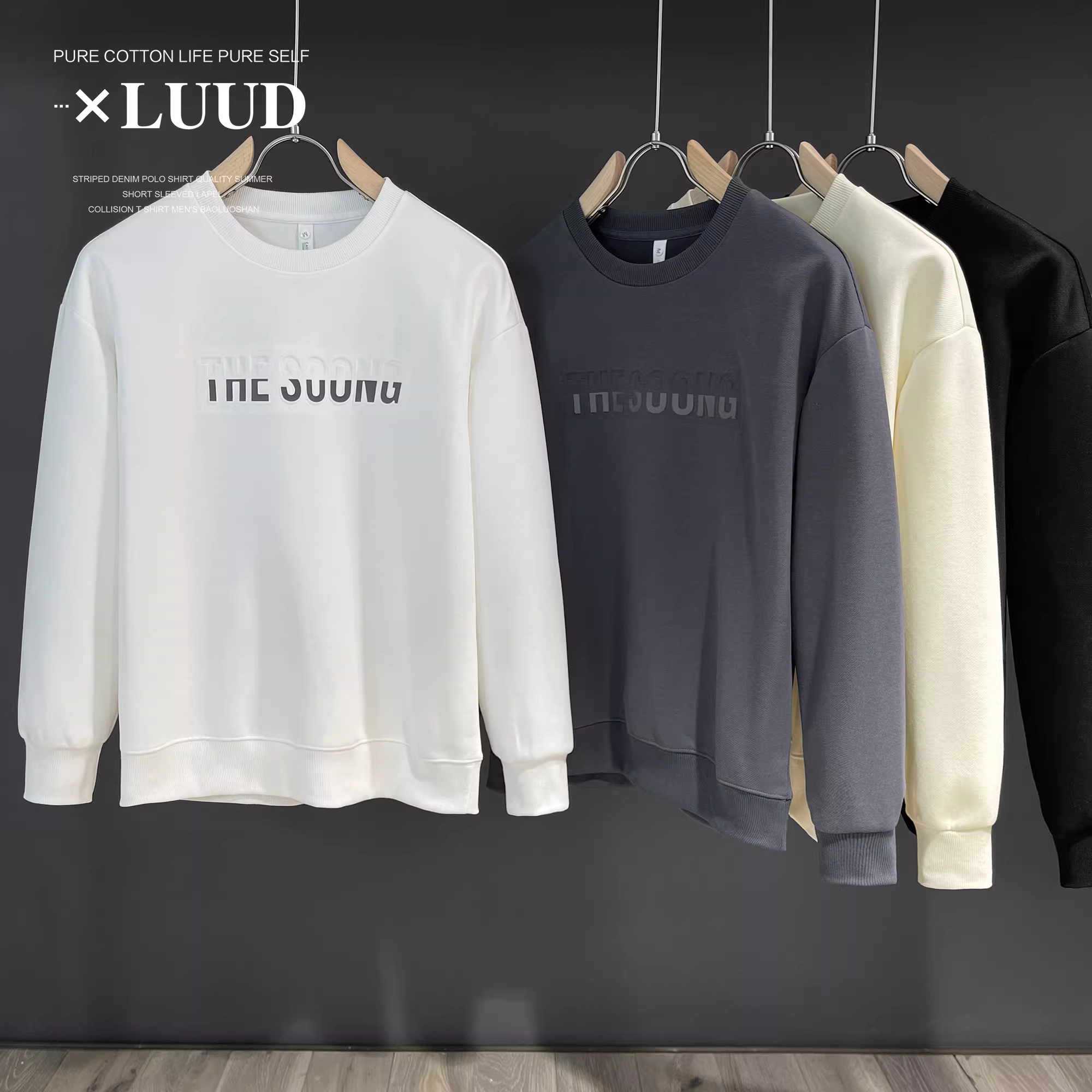 Áo len dài tay in chữ đơn giản sáng tạo hợp thời trang LUUD dành cho nam áo thun cổ tròn màu trơn thông thường