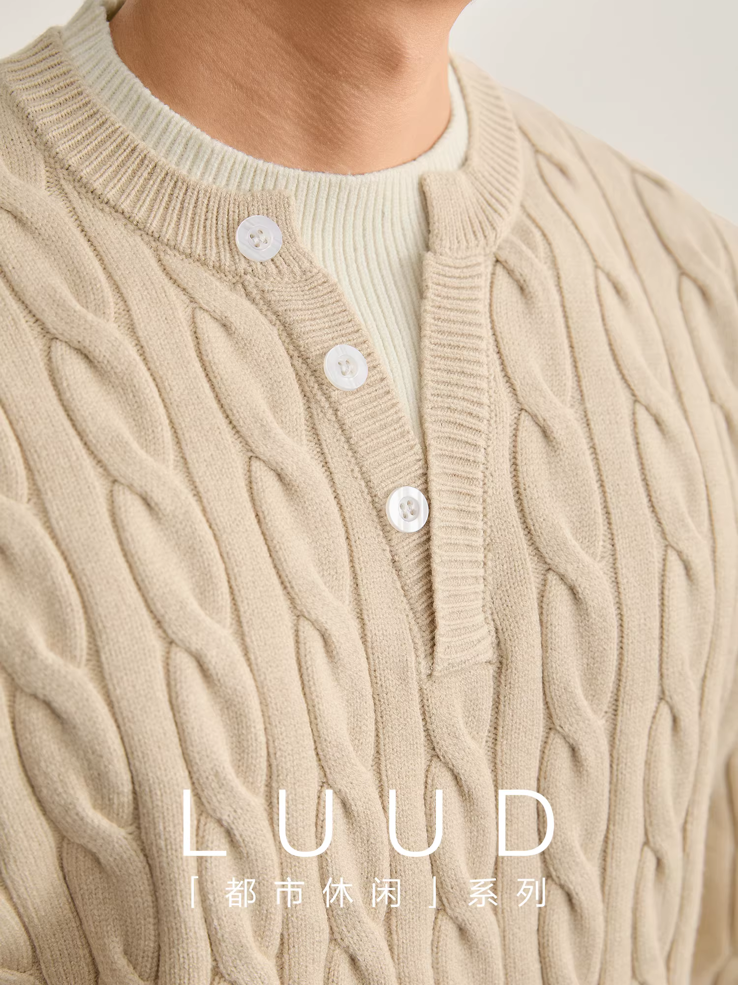 Áo len dệt kim ba chiều giả hai mảnh LUUD dành cho nam, áo len sợi lõi xoắn chống xù mùa đông