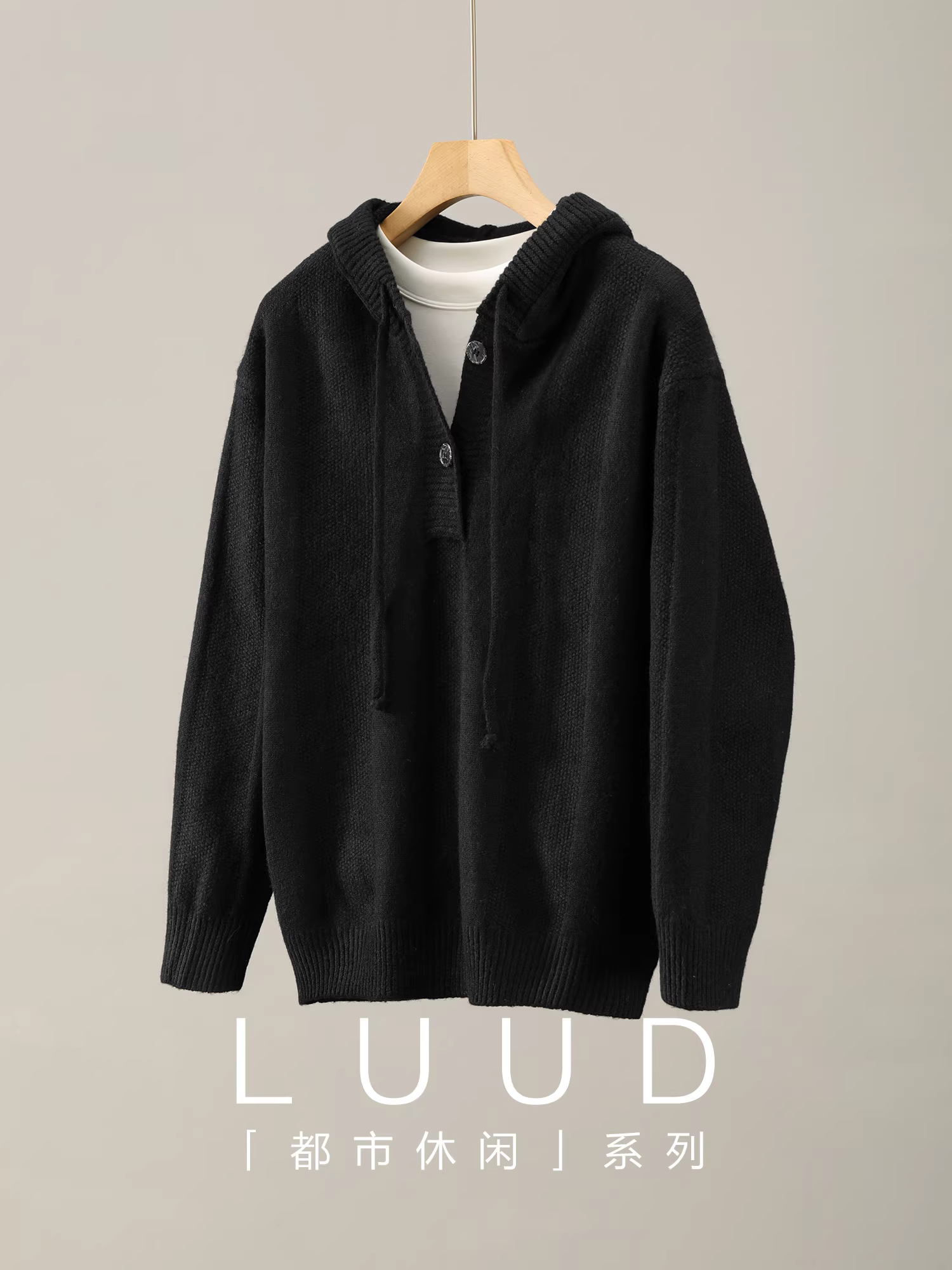 Áo len có mũ trùm đầu bằng len pha chất liệu LUUD dành cho nam, kiểu dáng dịu dàng dành cho bạn trai, chất liệu dệt kim mềm mại 760g