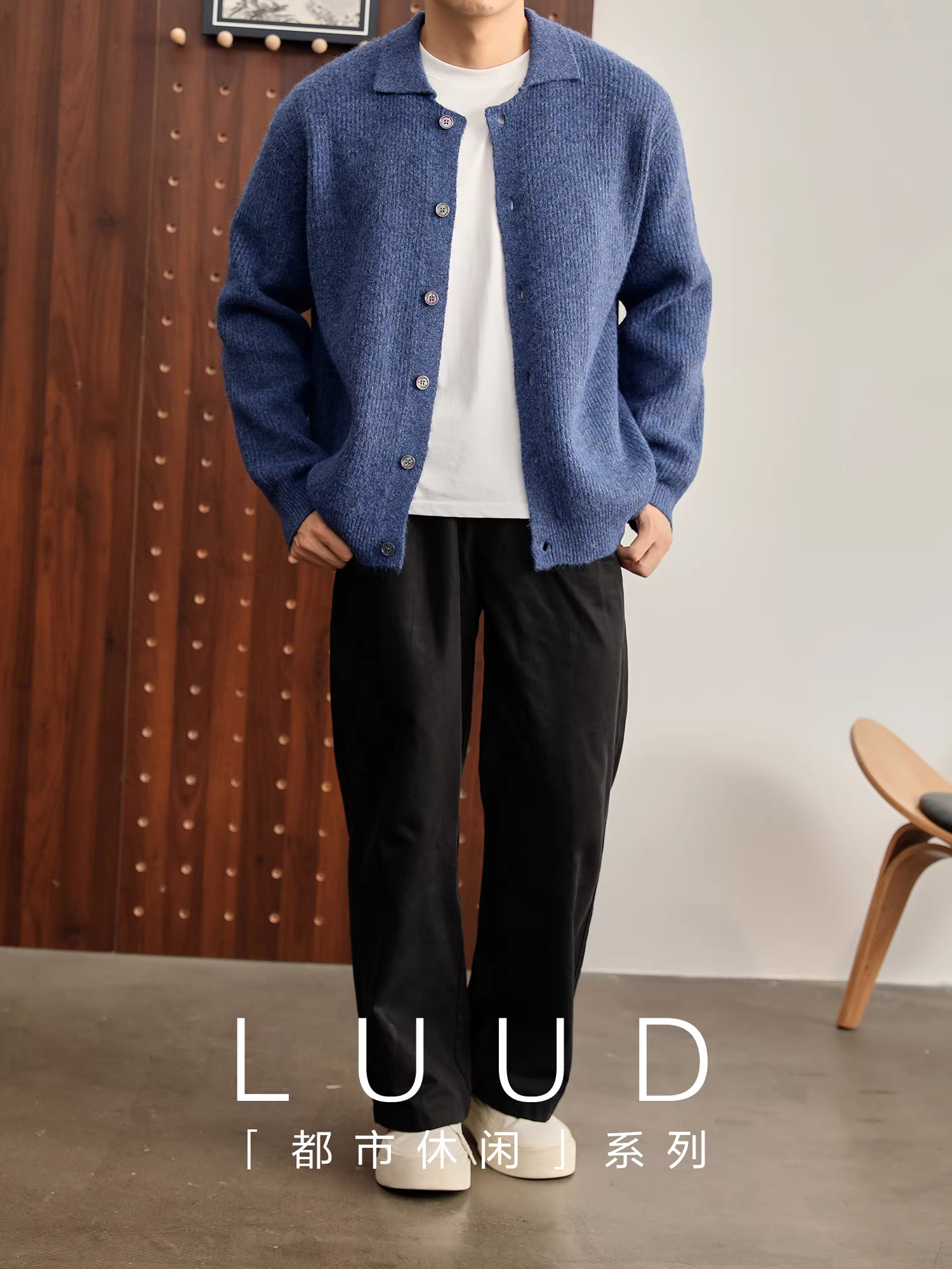 Áo len dệt kim dày dặn pha len mềm mại và thân thiện với da LUUD dành cho nam, áo khoác len có cổ phối màu thông thường