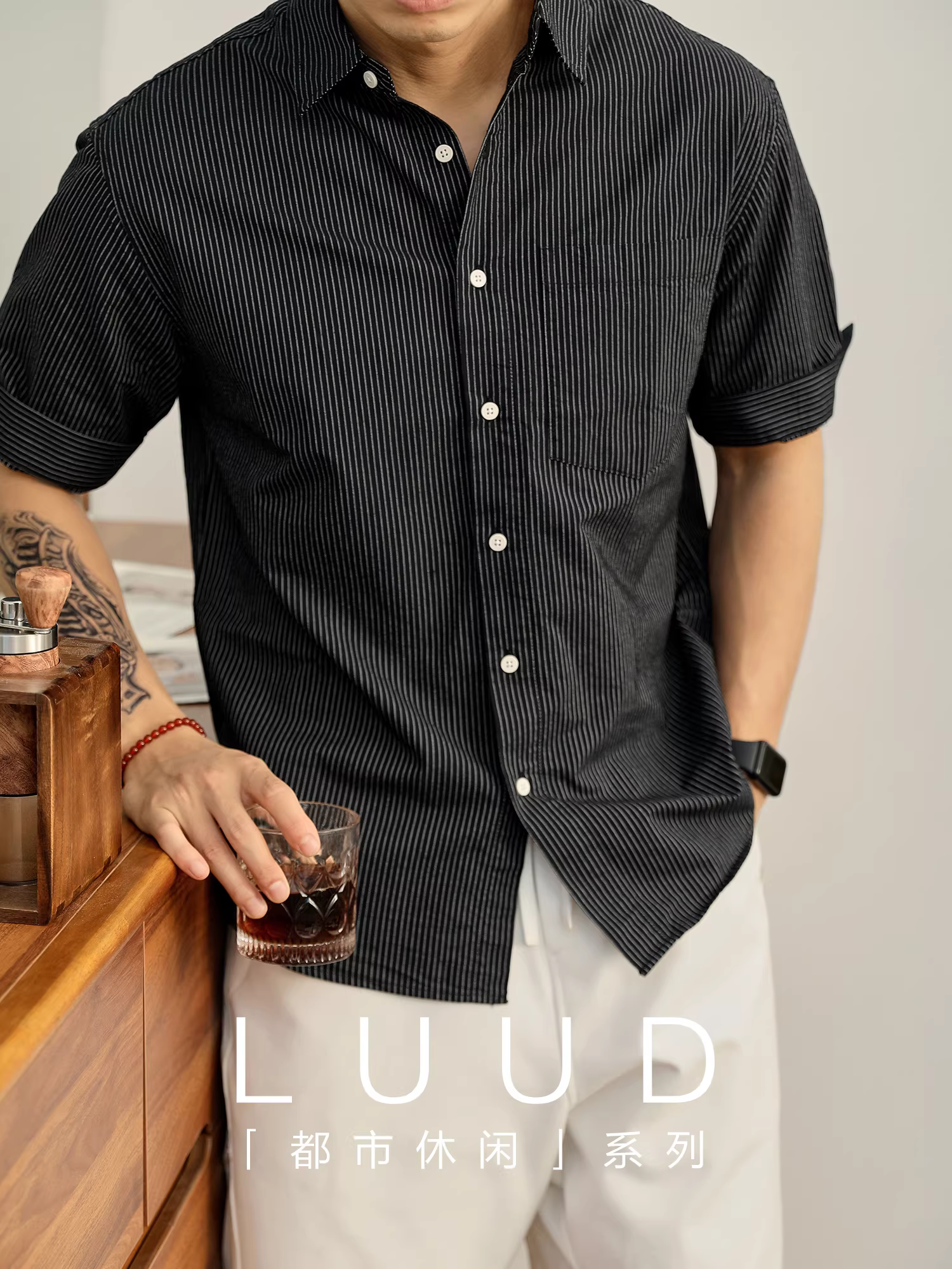 Áo sơ mi ngắn tay sọc Oxford 100% cotton nguyên chất LUUD dành cho nam, áo sơ mi một túi đơn giản và phong cách mùa hè