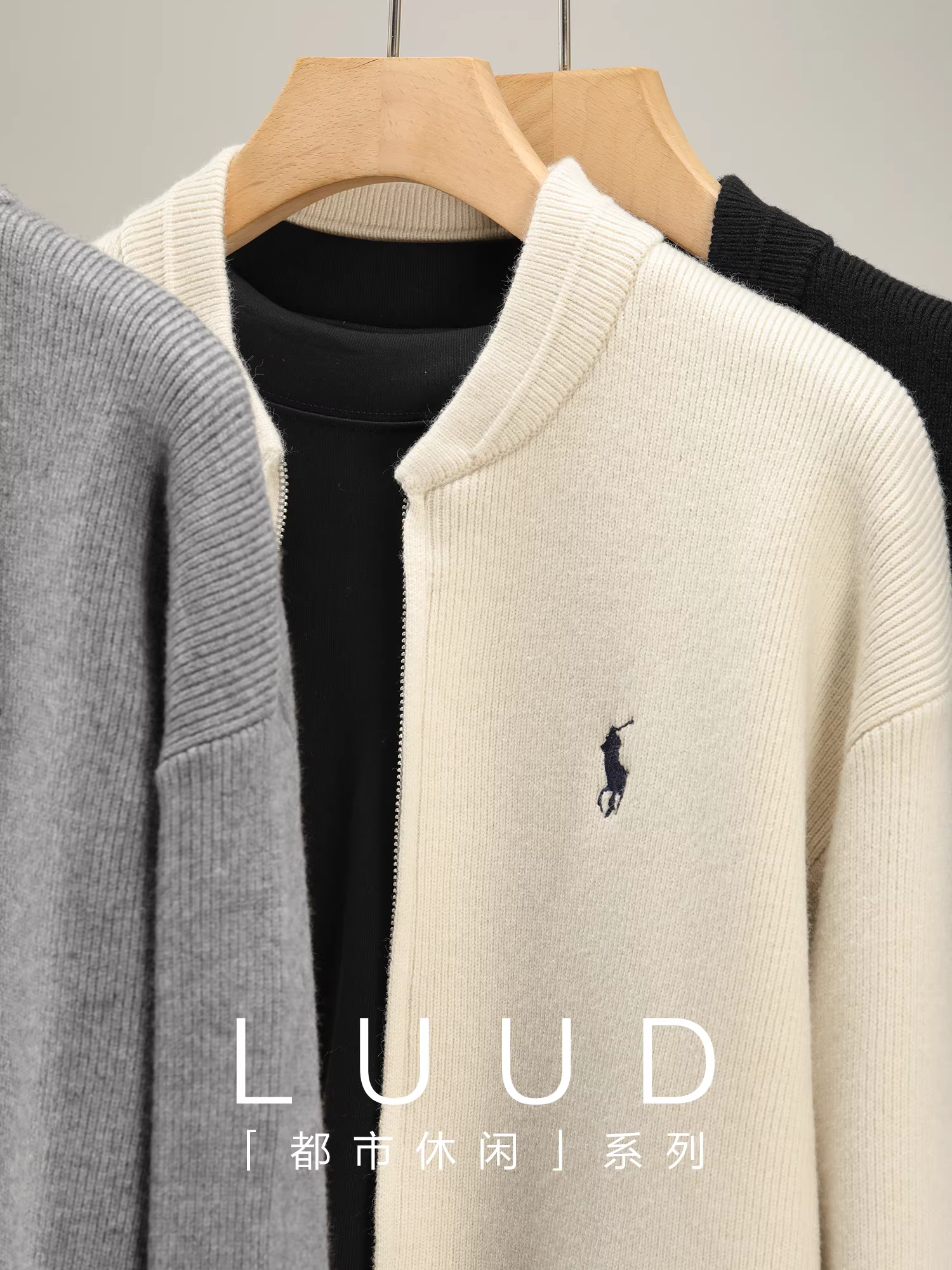 Áo khoác cardigan dệt kim cổ bóng chày kiểu dáng đơn giản và trưởng thành LUUD, thêu hình hiệp sĩ, giữ ấm mùa đông dành cho nam