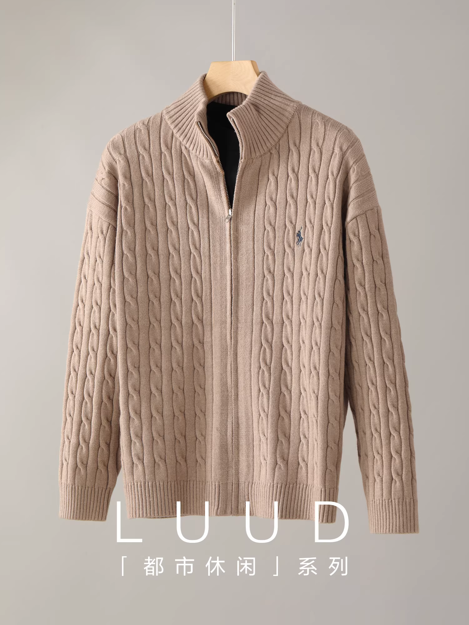 Áo khoác họa tiết thêu hiệp sĩ LUUD Áo khoác nam mùa thu đông Modal Core-spun Yarn Áo len dệt kim thêu hiệp sĩ