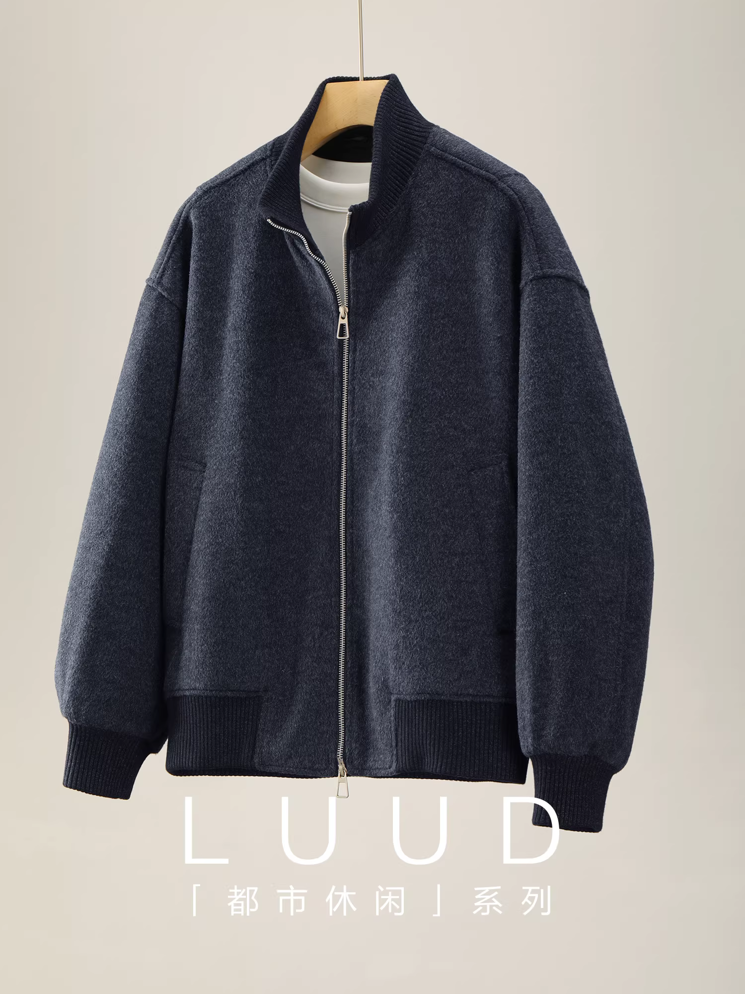 Áo khoác len nam mùa đông LUUD chất liệu len pha ấm áp, chất liệu có vân chải, kiểu dáng tối giản, cổ đứng có gân